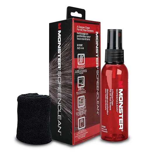 Monster 2 oz. Spray Screen Cleaner Kit with Microfiber Cloth for Electronic Devices – Ideal for LED, LCD, OLED, Smart TV, Computer Monitors, Laptops, iPad, and iPhone Screens