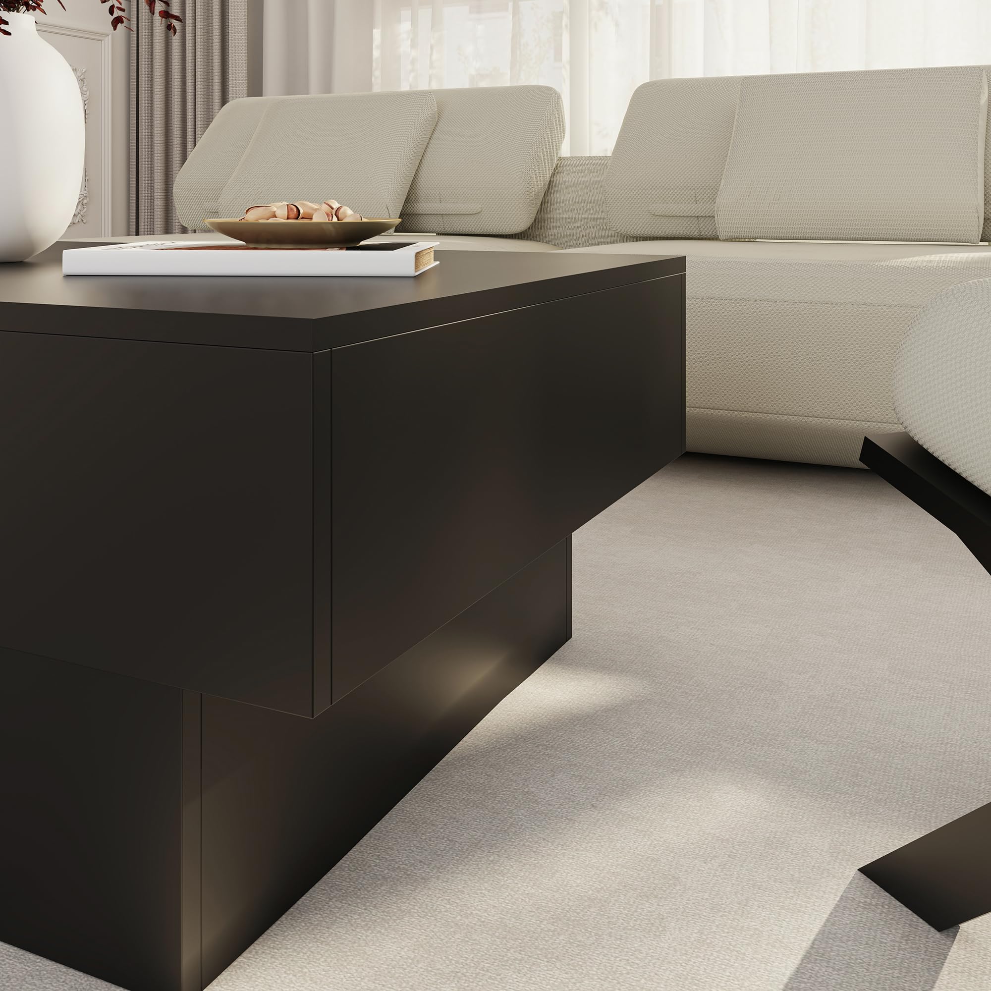 [en.casa] Couchtisch mit Stauraum Lens Wohnzimmertisch ausziehbar Tischplatte 80 x 60 x 36 cm Stubentisch viereckig Beistelltisch modern Sofatisch Schwarz
