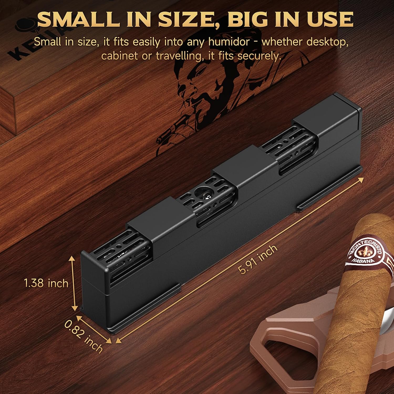 KEJIAR Cigar Humidifier, Innovative Sliding Lid Cigar Humidor Accessories for Men, Humidor Humidifier with Manual Humidity Control, Cigar for Men Care Specialist-2 Piece (Black)