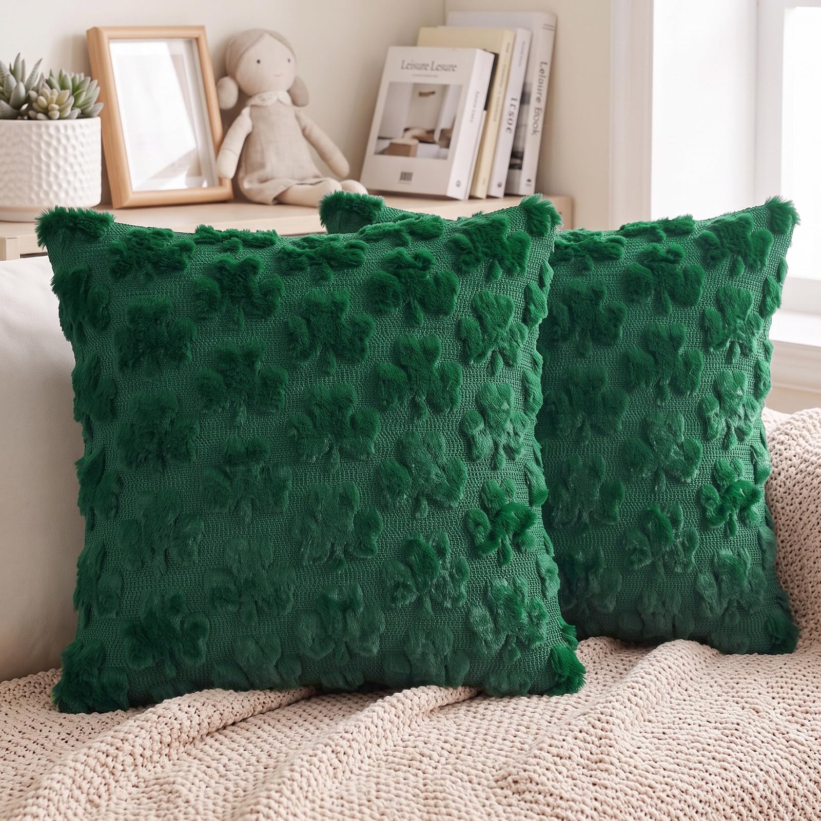 Vijamiy Cushion Covers 45x45cm Set of 2 Four-Leaf Clover Green