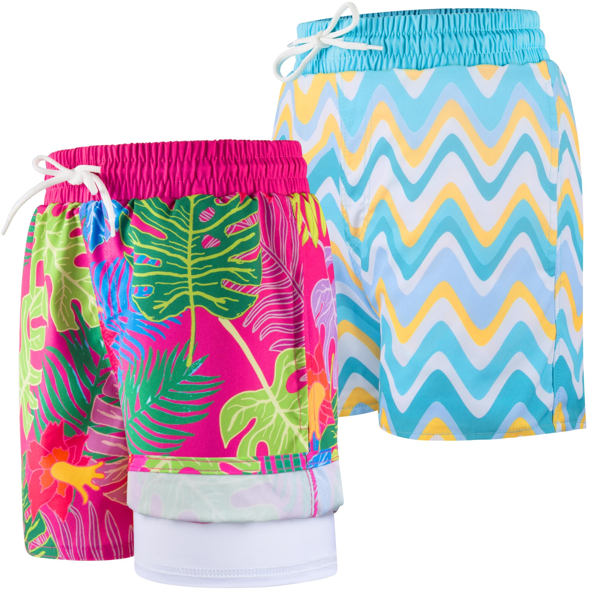 BIG ELEPHANT 2er-Pack Jungen Schwimmshorts mit Kompressionsfutter, UPF 50+ UV-Schutz, Schnell Trocknend, Bequeme Badeshorts für Kinder