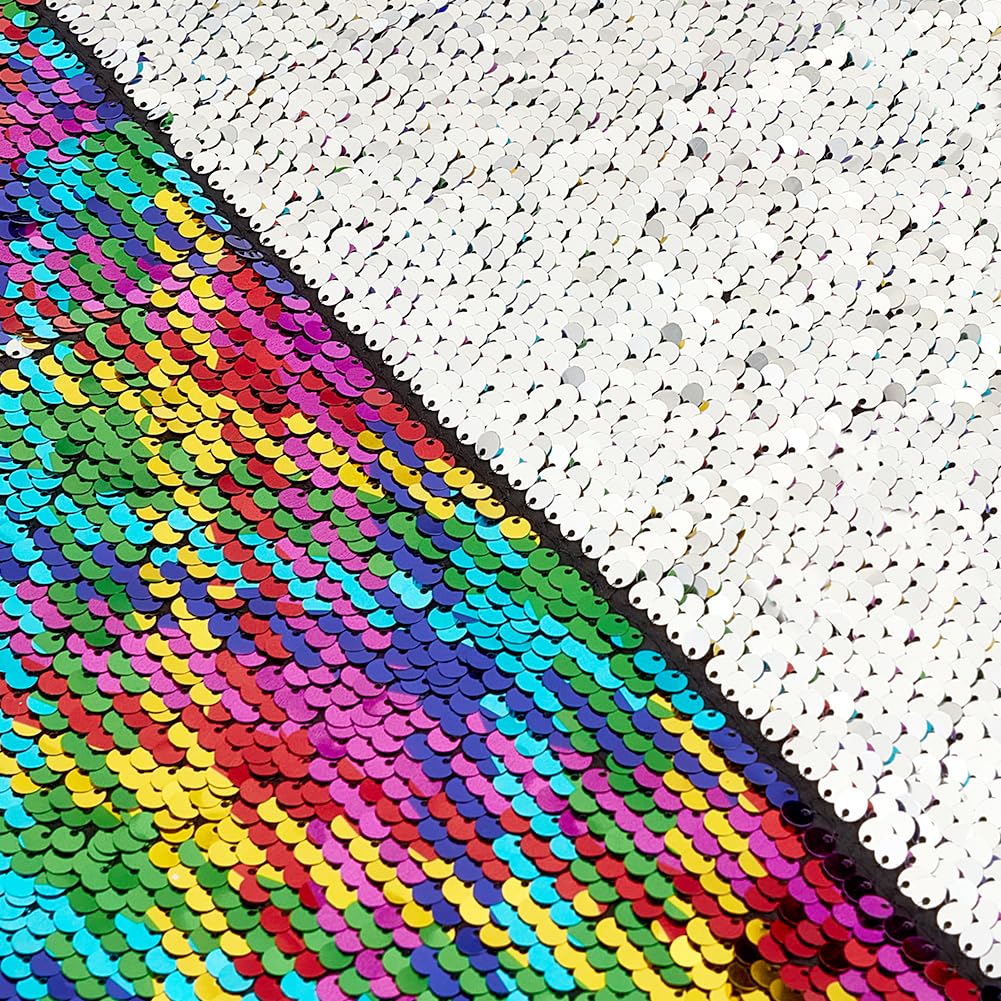 AHANDMAKER Sequin Fabric 1.4 Yards Sequins for Crafting Reversible Glitter Fabric Sequin Fabric by The Yard for Sewing Clothes Wedding Dress, Rainbow