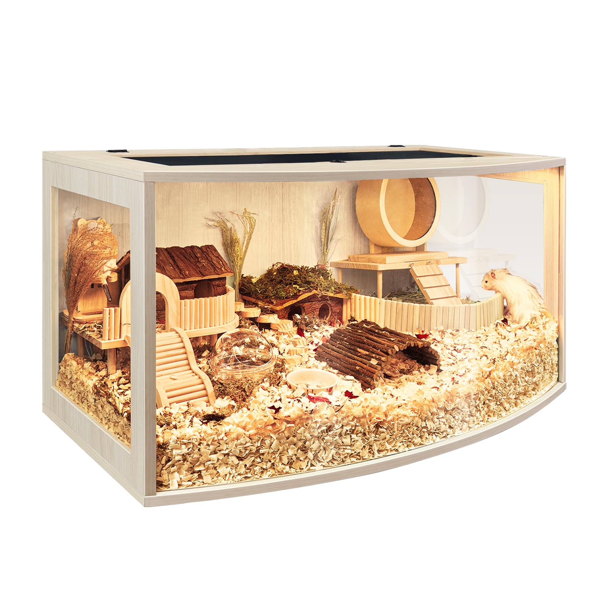 Prolee Hamster Cage Chew Proof Wood, Hamsters Enclosure Openable Top with Curved Design,Waterproof Small Animals Cage with Acrylic Sheets for Gerbils,Hamster Habitat(24 Inches)