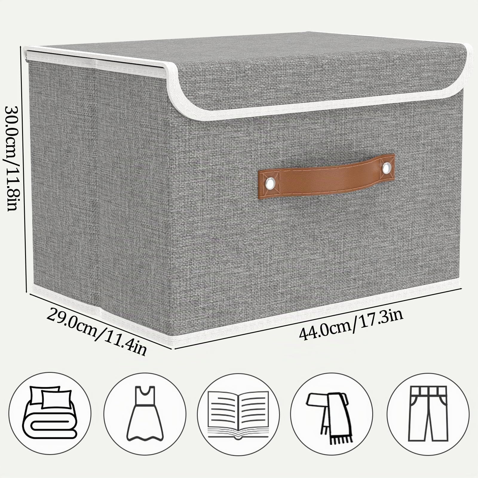 OUTBROS 2 Pack Scatole Portaoggetti, 44x29x30cm Cubi Pieghevole, Grigio | Scatole portaoggetti in tessuto resistente per armadio, Cassettiera per armadio con coperchio antipolvere per vestiti