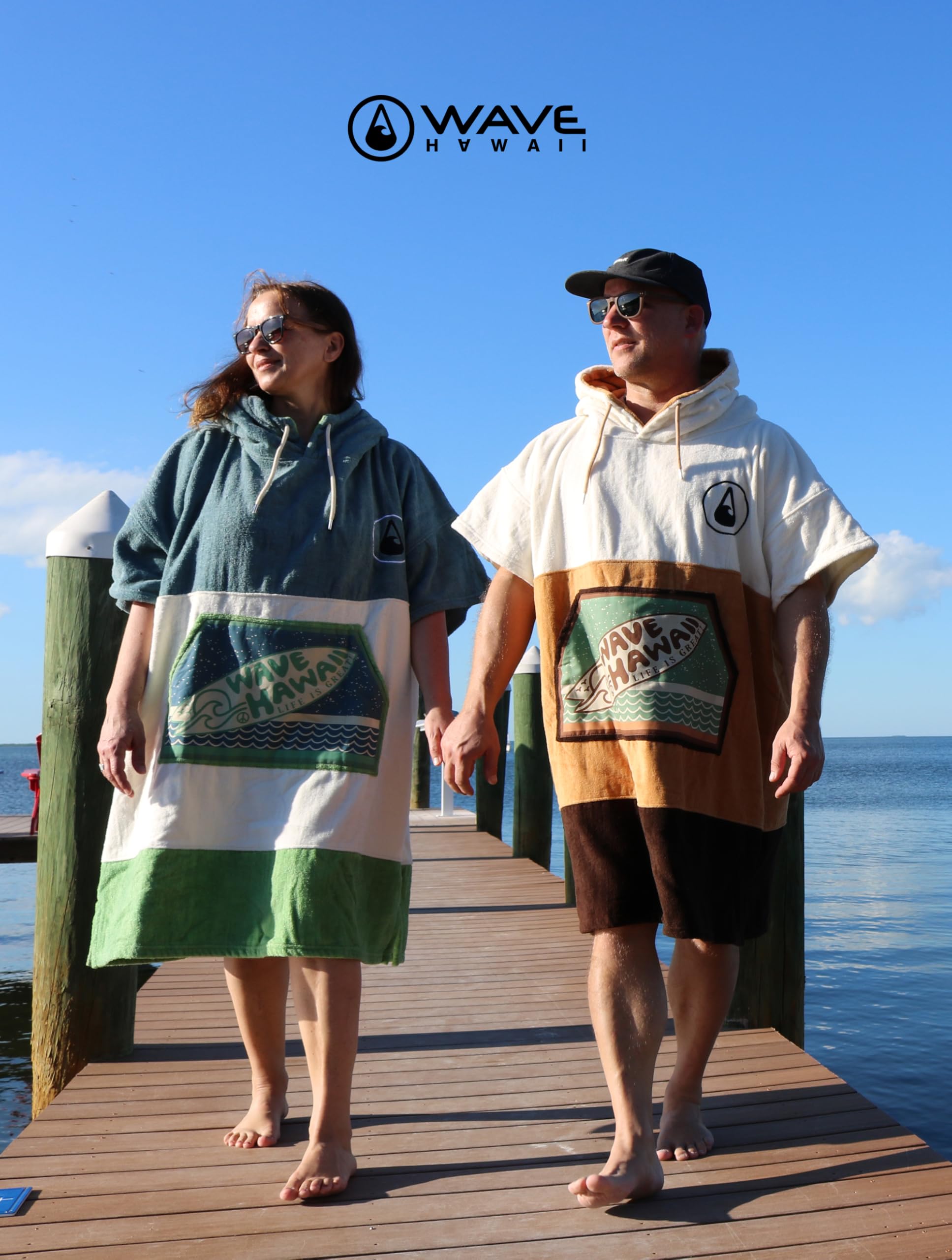 WAVE HAWAII Surfponcho L für Körpergrößen 171-193 cm Poncho 100% ÖKO Baumwolle Velours Umkleidehilfe für Schwimmen Strand Surfen Surf Poncho Badeponcho Duschponcho für Herren und Damen