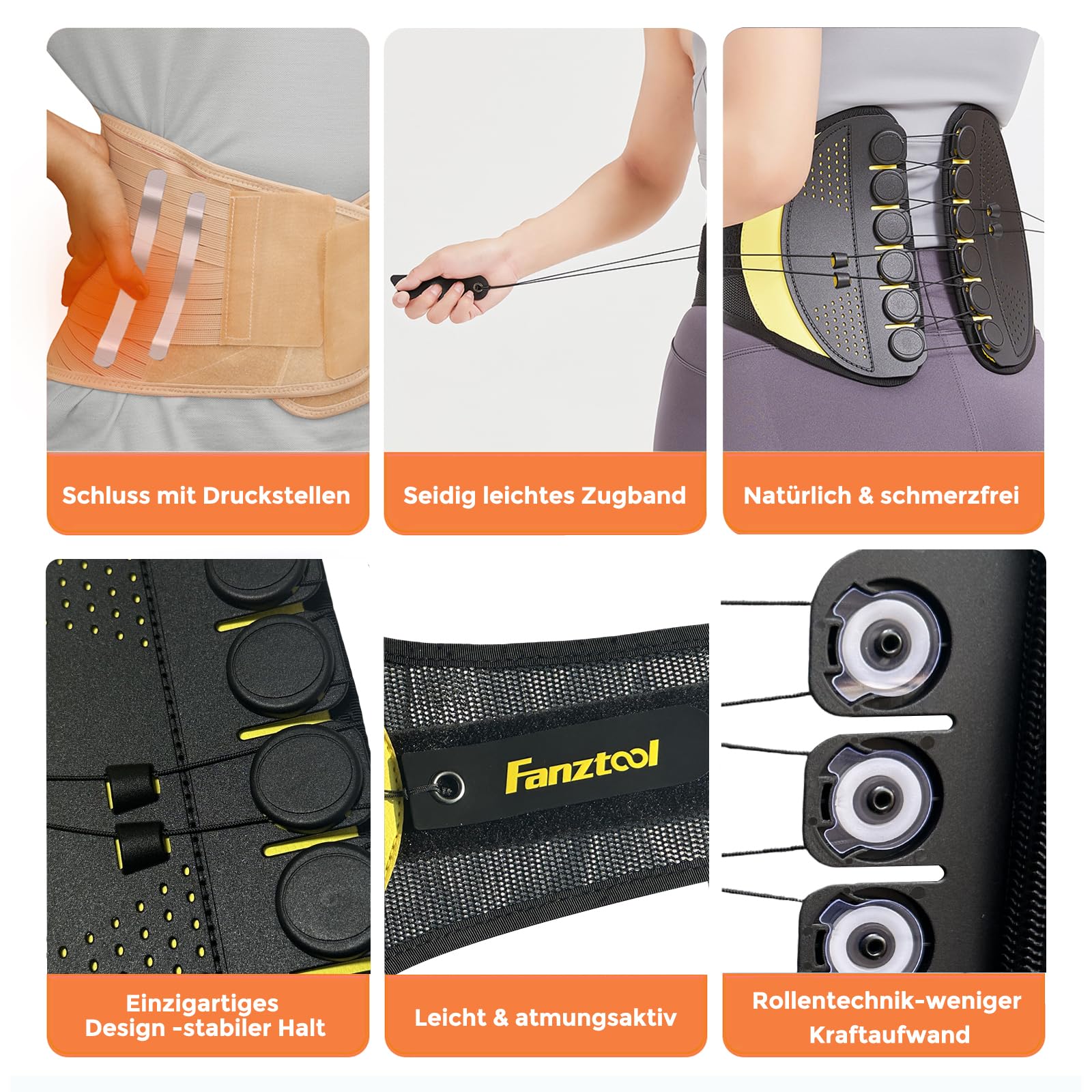 FANZTOOL Ceinture de soutien dorsal avec angle préformé à 80°, soutien lombaire respirant, ergonomique, flexible – Particulièrement adaptée pour les tours de ventre plus forts, agréable à porter