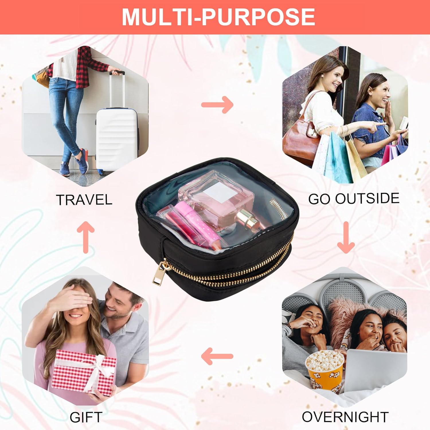 Clear Makeup Bag for Purse 2 Pcs Small Nylon Zipper Pouch Mini Travel Cosmetic Bag Clear Toiletry Bags for Traveling Cute Makeup Organizer for Women (2pcs black clear) - Image 5