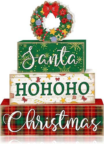 Britimes Juego de 4 piezas de decoración de mesa de corona de Navidad, juego de decoraciones de bandeja escalonada de Navidad de Santa HoHoHo, disponible en Yaxa Guatemala