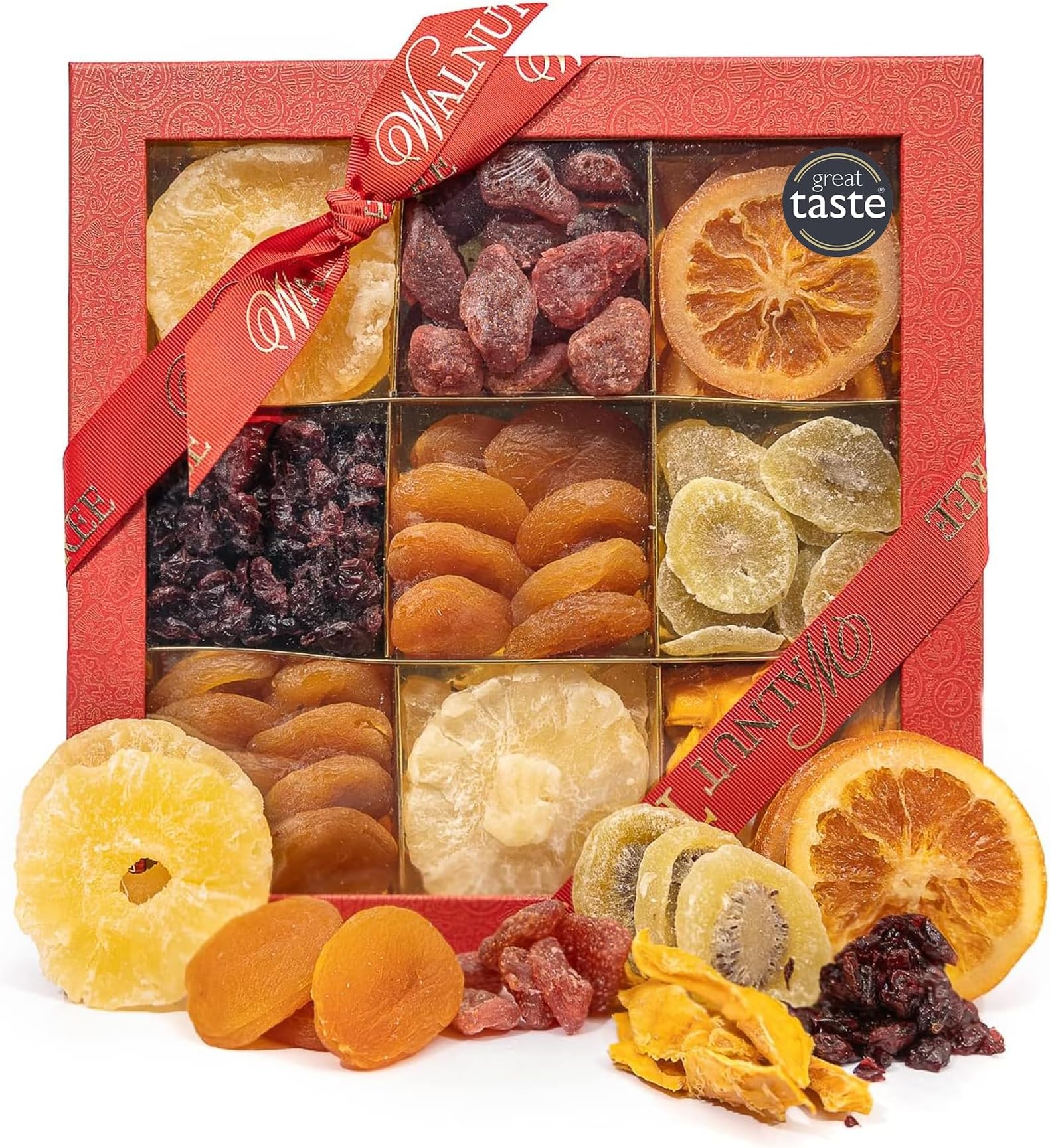Walnut Tree – Dried Fruit Gift Box – Handpacked in the UK with Pineapple, Strawberry, Orange, Cherry, Apricot, Kiwi, Mango – Vegan, Vegetarian, Halal, Kosher, Gluten Free Diets – 650g