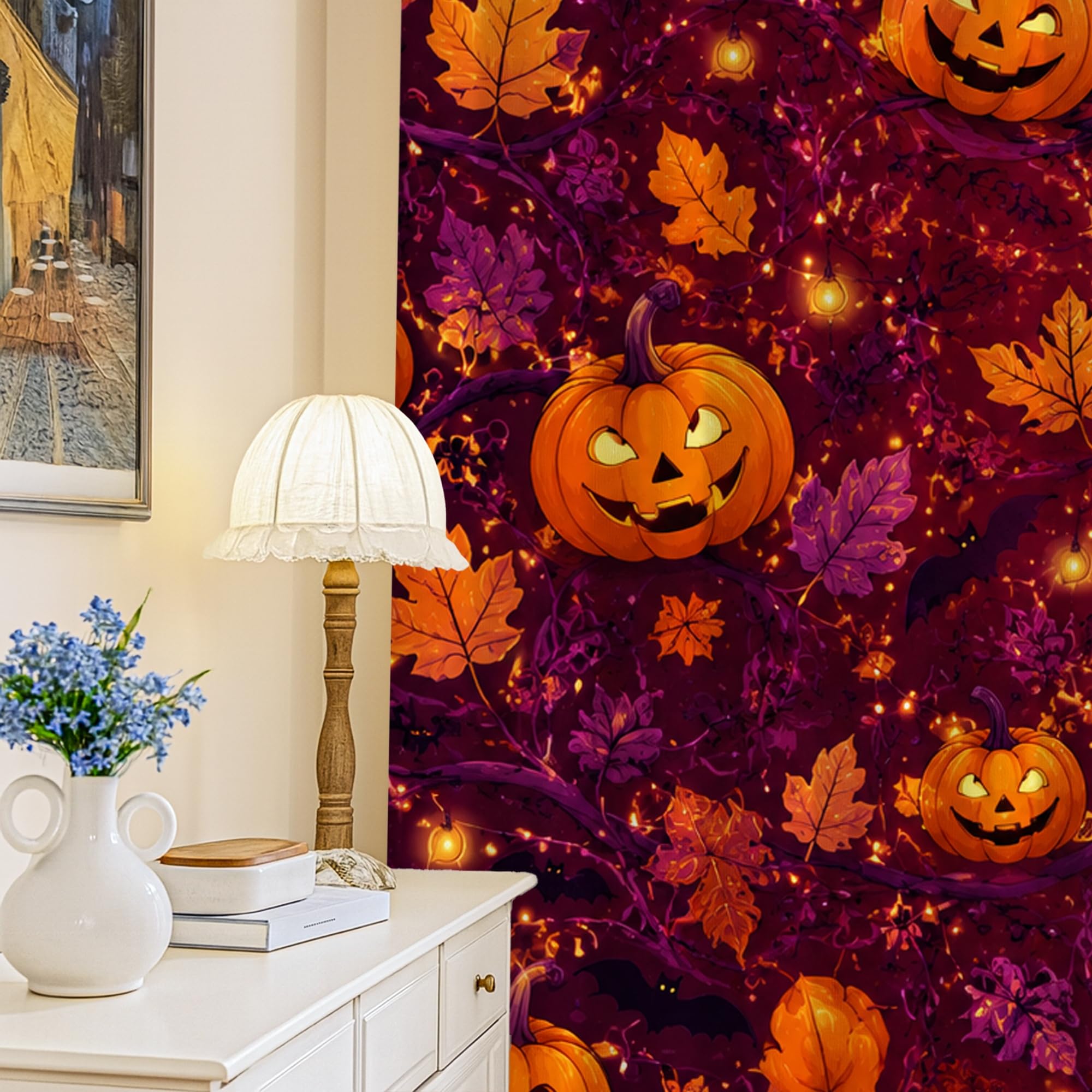 Rideaux occultants citrouilles pour salon et chambre décorés pour Halloween