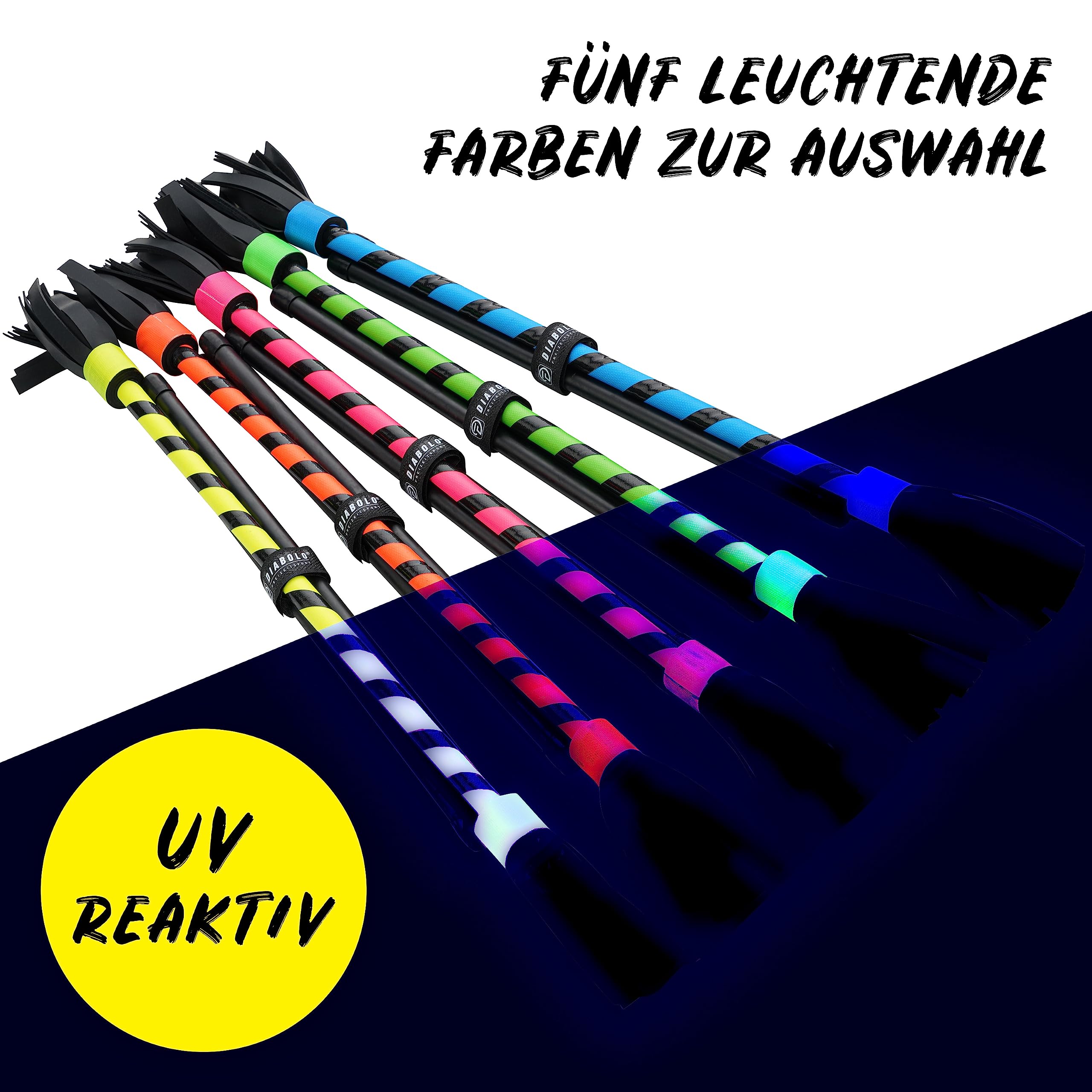 Diabolo Freizeitsport Flowerstick Basic Bâton de fleurs réactif aux UV avec deux baguettes en fibre de verre, attire tous les regards lors des festivals, idéal pour les débutants, facile à contrôler