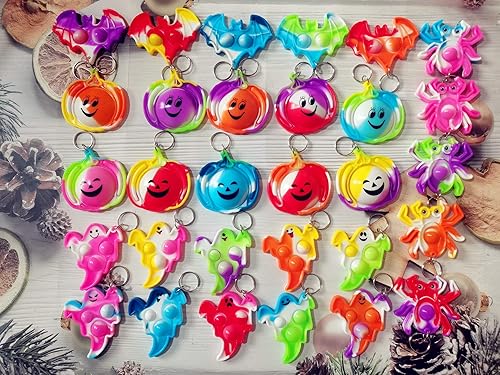 Miniatura 2 de (Regalo para estudiantes de Halloween), 30 paquetes a granel de Halloween, fantasma, calabaza, araña, murciélago, llavero de burbujas, mini llavero