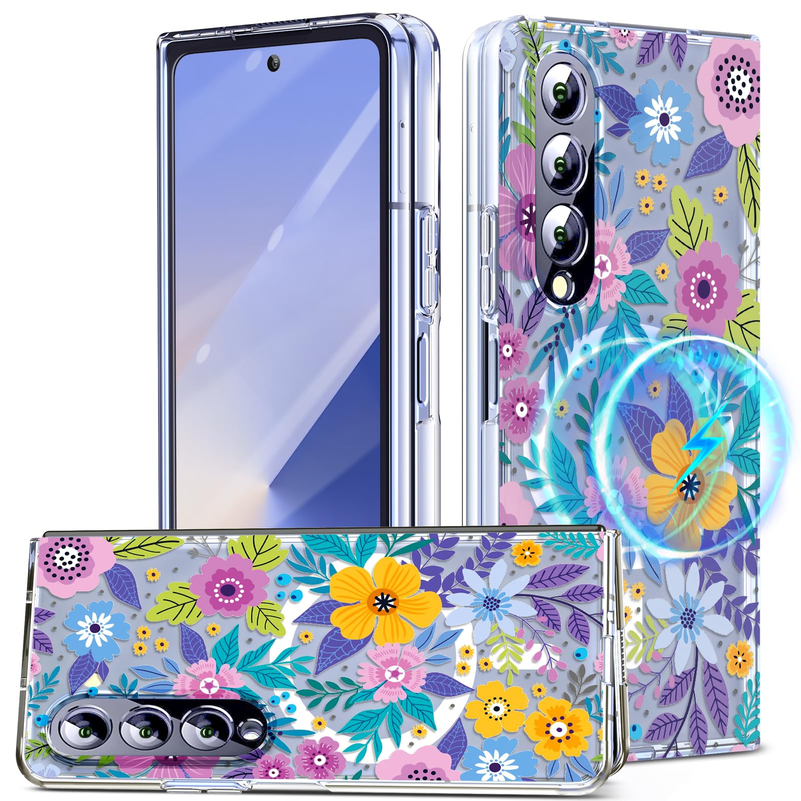 DNTMZIN for Galaxy Z Fold4 Case with Slim,Magnetic,Transparent Crystal Clear Slim Hard PC Shockproof Anti-Scratch Full Protective Cover for Samsung