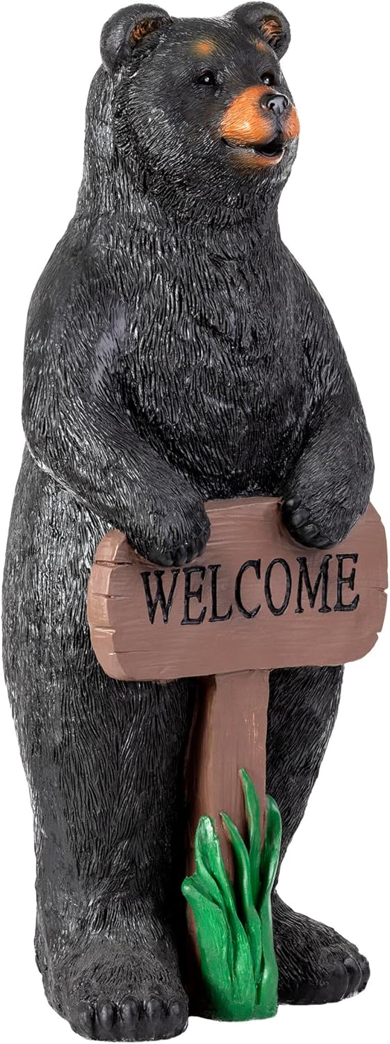 36" Tall Black Bear Lawn Decoration with Welcome Sign