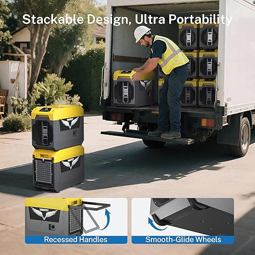 Miniatura 7 de Yaufey Deshumidificador comercial de 150 pintas con bomba para sótano, espacio de arrastre y restauración de daños por agua, deshumidificador grande