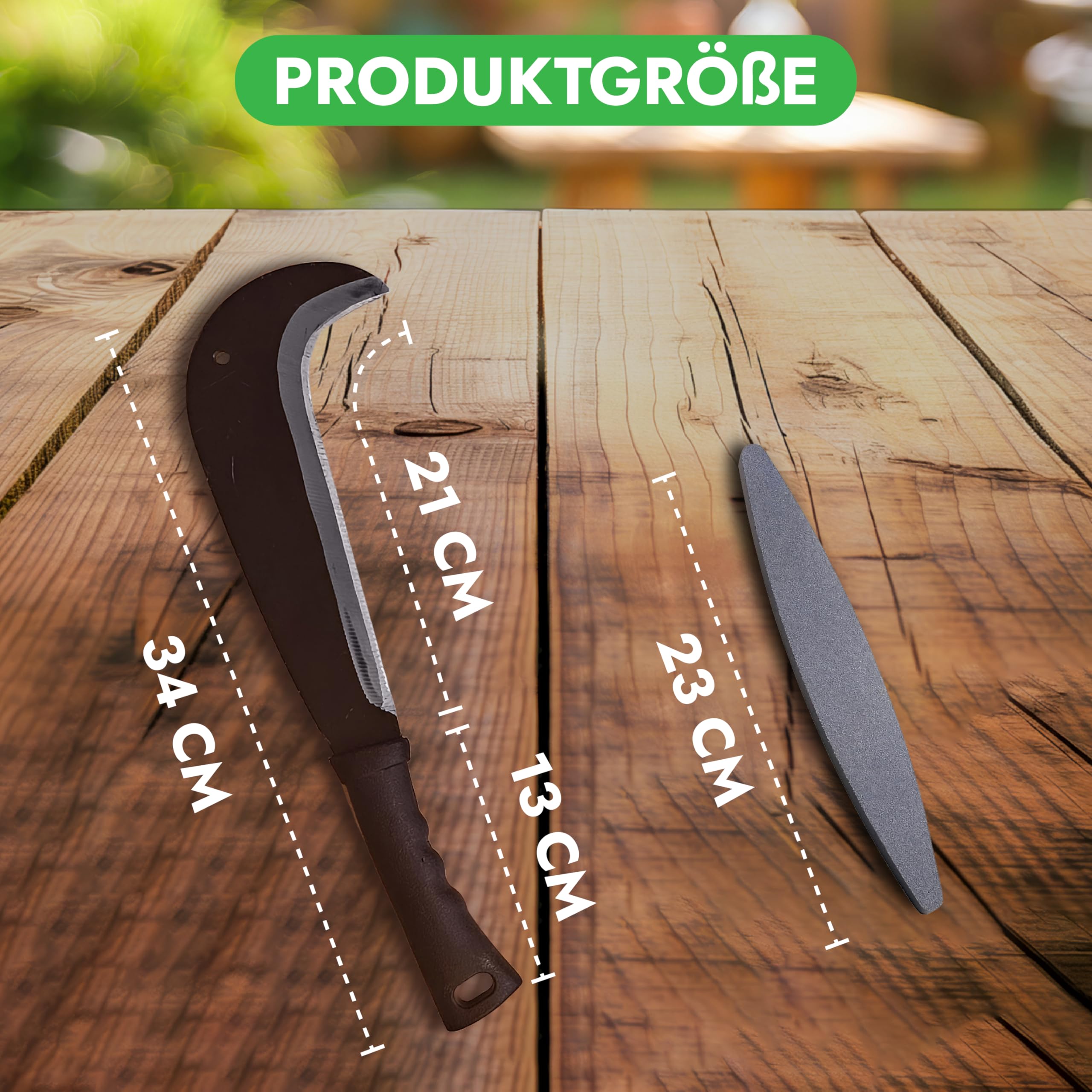 Schweizer Gertel - traditionelle scharfe Machete - nachhaltige Sichel 34cm- inklusive gratis Schleifstein – umweltfreundliche Handsichel