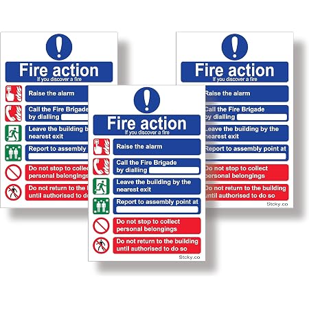 VSafety General Fire Action 5 - Cartello con messaggio verticale - 150 mm x 200 mm - 2 mm in plastica rigida