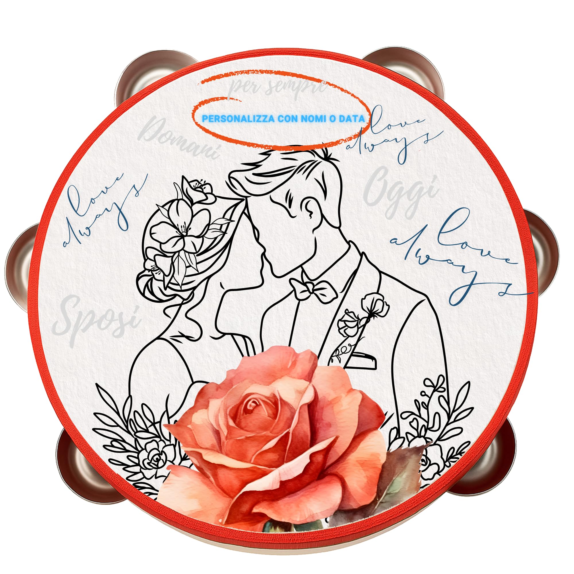 Spersonalizowany Tamburyn 18 CM - LOVE ALWAYS - Pomysł na prezent na wesela, imprezy i specjalne okazje - konfigurowalny (50)