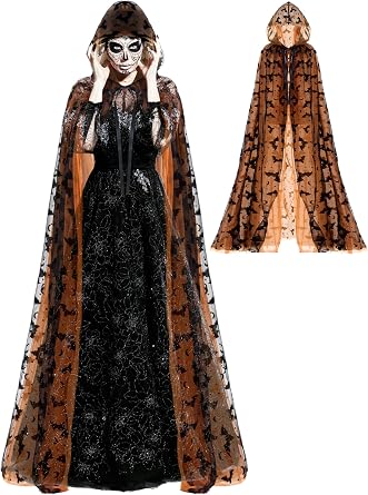 Halloween Costume Black Hooded Cape Tulle Cloak Medieval Hooded Cloak Vampire Robe with Hood for Women Cosplay