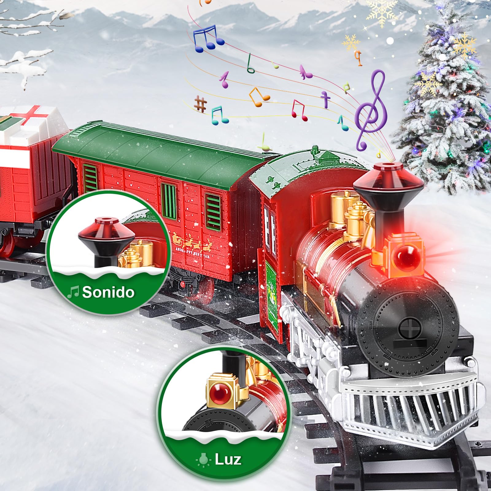Herenear Tren Eléctrico de Navidad para Colgar en el Árbol, Juego de Pistas Clásico para Decoración, Niños 5-8 Años (En los Árboles)