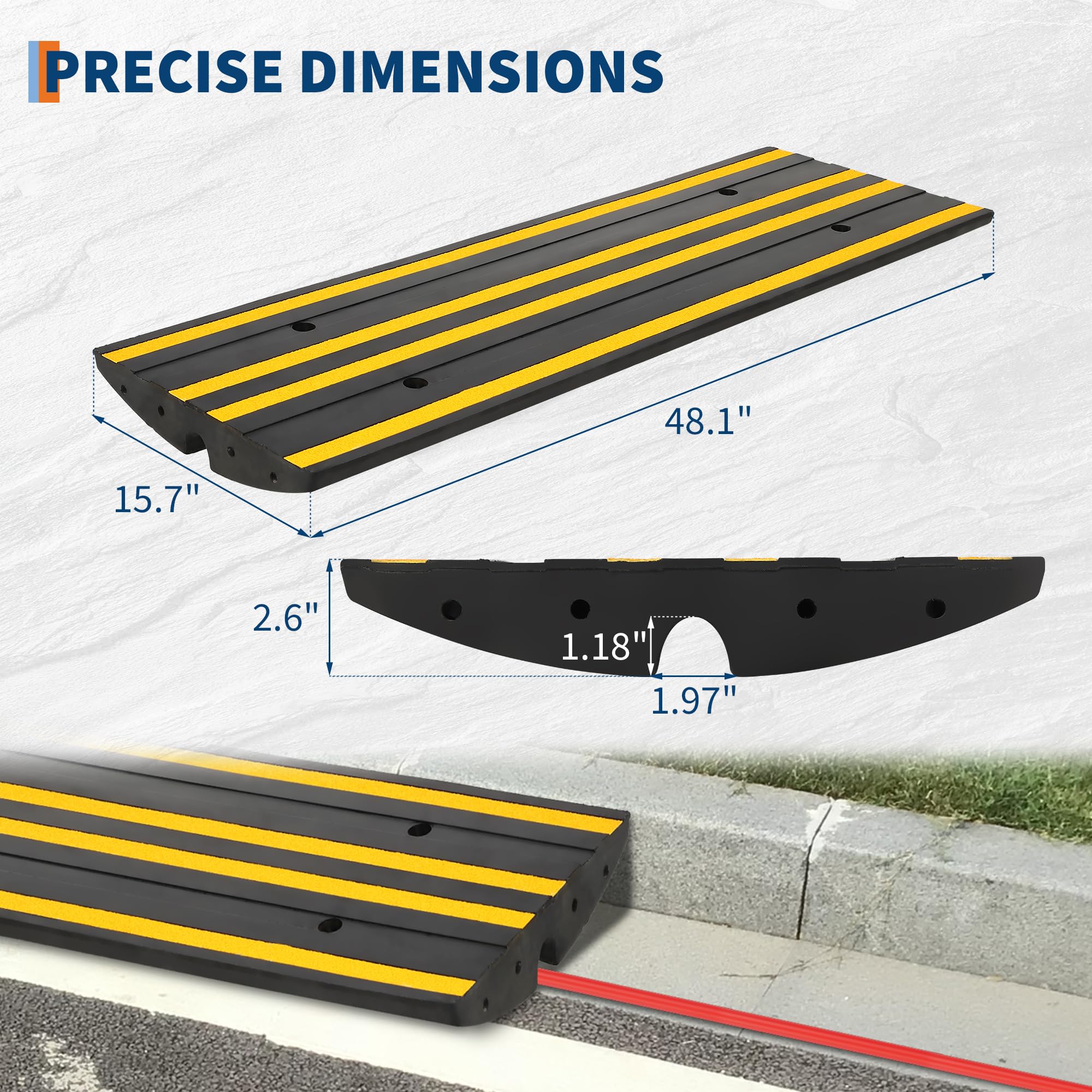 Garvee Rampa Marciapiede Gomma 48" Extra Larga Antiscivolo con Drenaggio