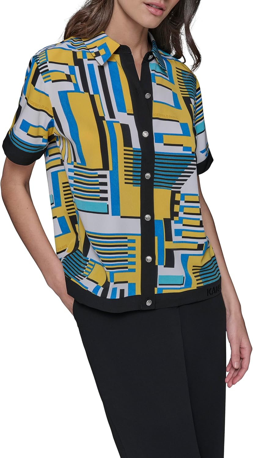 Karl Lagerfeld Womens Multi Collared Essential Camp Shirt Buttom Down