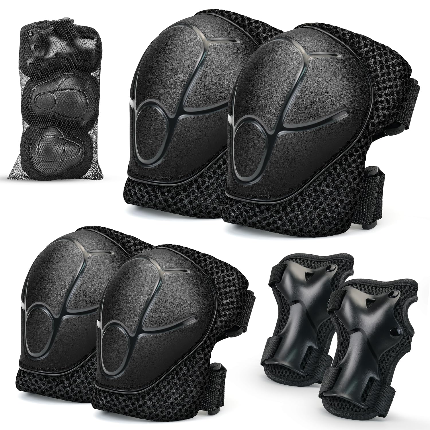 Kids Knee And Elbow Pads ,6pcs Wrist Guard Knee And Elbow Pads for Children Kids Sports Protective Gear Set including Mesh Bag for Skateboard Roller Skating