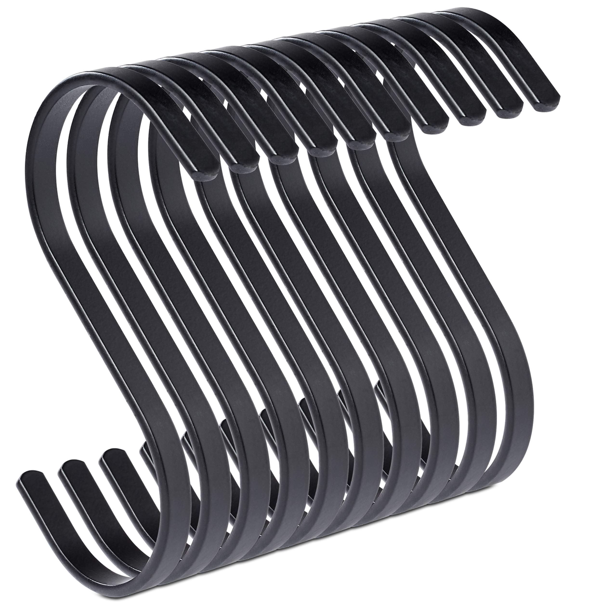 pamo Black S Hooks - Set of 5 or 10, 4.33" Large S Hooks, Heavy Duty, Suitable for Clothes, Kitchenware, Plants, Trade Show Materials