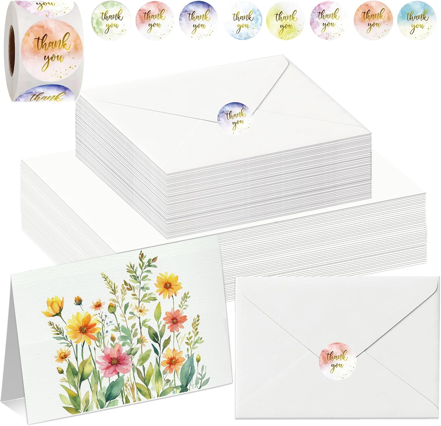 50 Pack Blank Watercolor Cards with Envelopes 5 x 7 Inch 140lb/300GSM 100% Cotton Heavyweight Foldable Water Color Cardstock, Acid-Free Watercolor Cards to Paint for Christmas Birthday
