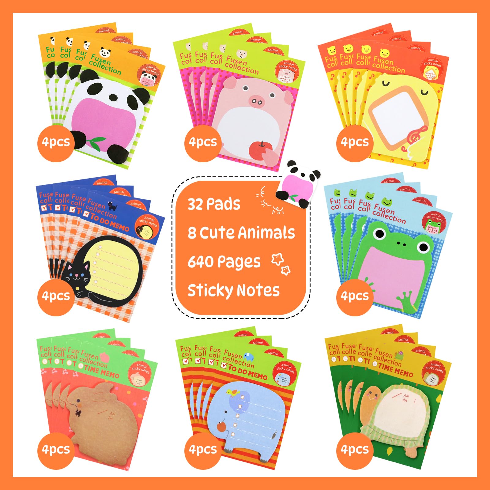 Autocollantes Animales 32 Petits Mignon Notes, 640 Pcs Bloc Notes Adhésives