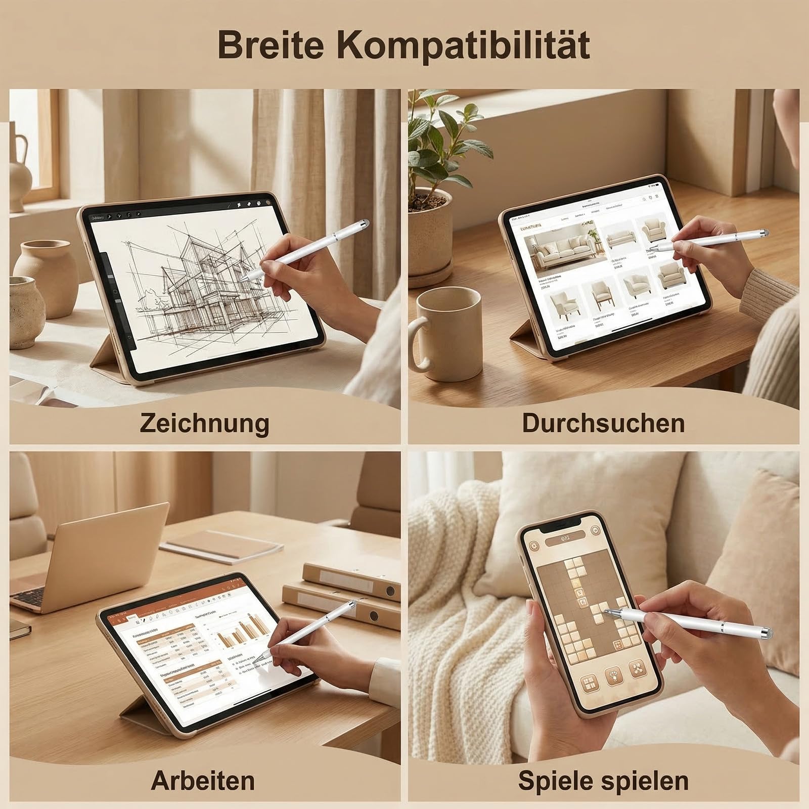 2 rysiki do tabletu AMZ Fire Max 11, Fire HD 10/8/7, iPad, Android, Honor Pad, XIAOMI, Redmi PadSE Tab, ekran dotykowy, biały