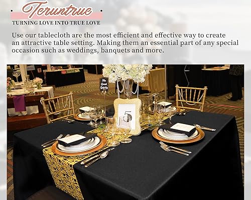 Miniatura 5 de Paquete de 12 manteles redondos negros de 90 pulgadas, de poliéster, manteles negros para mesas redondas, impermeables, resistentes a las manchas,