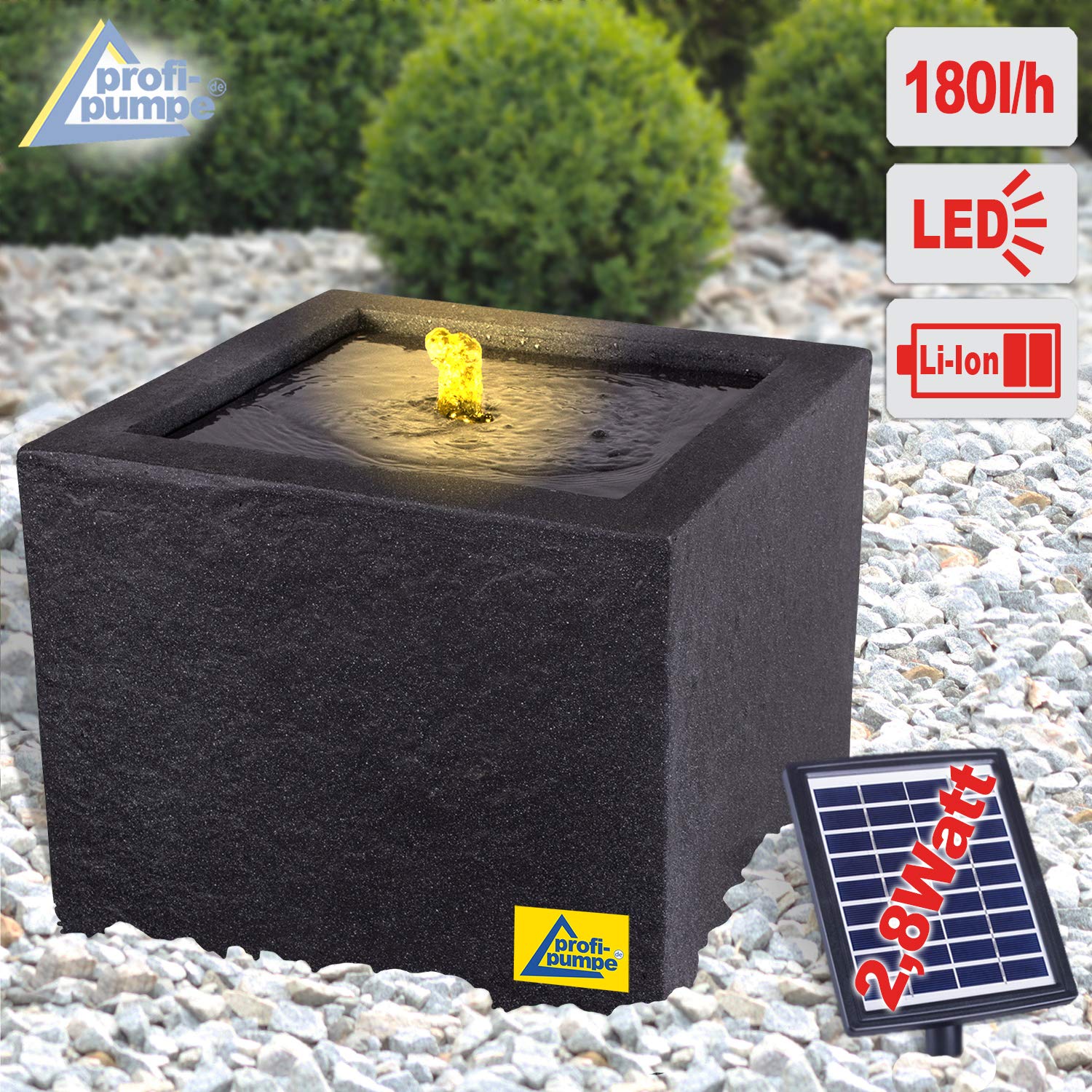 Solar Gartenbrunnen mit Pumpen-instant-Start-Funktion, Liion-Akku & Led-Licht für Terrasse, Balkon