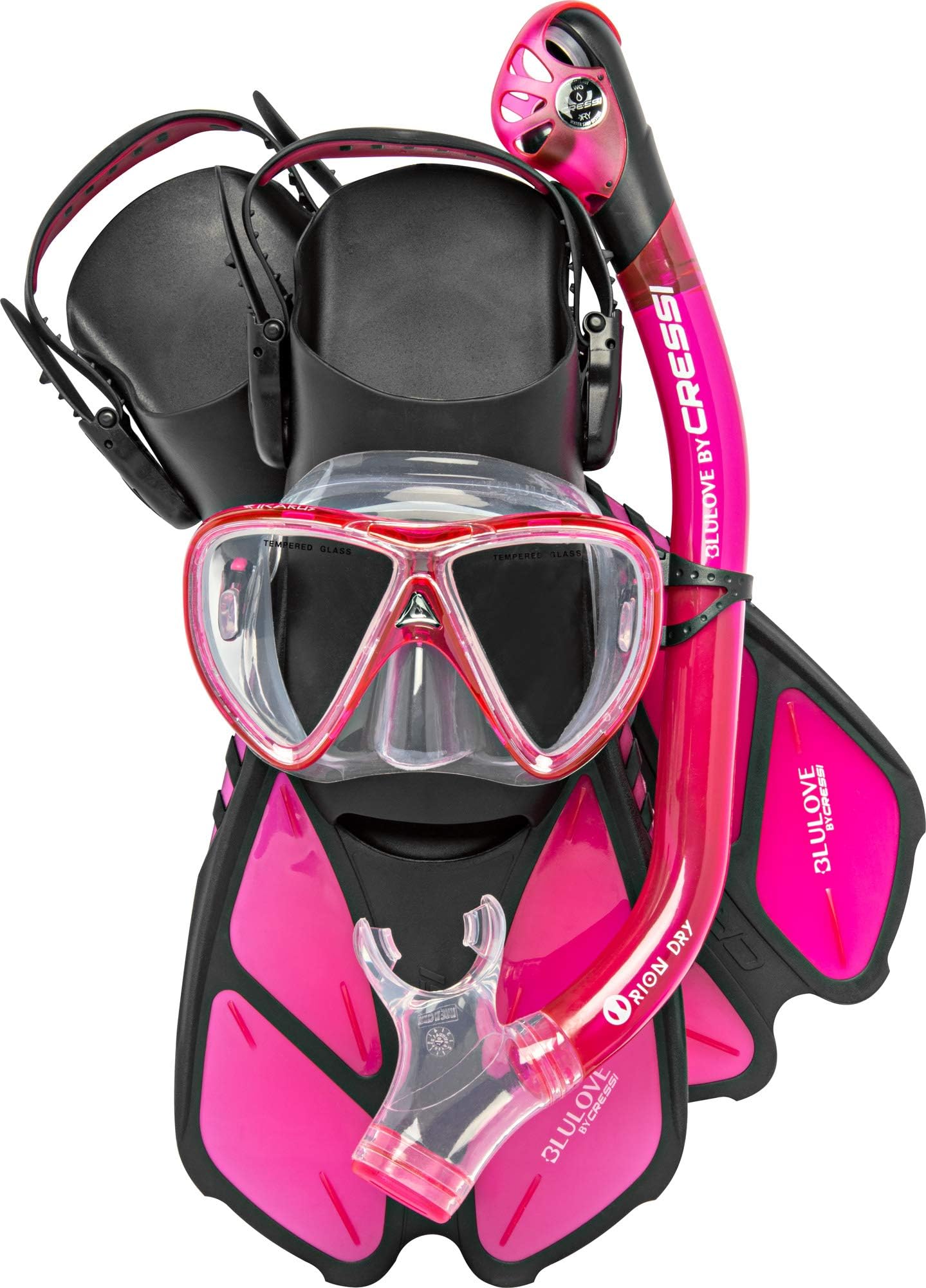 Adult Snorkel Set (Mask, Dry Snorkel, Adjustable Fins) - Light for Travel - Ocean Set: Designed in Italy