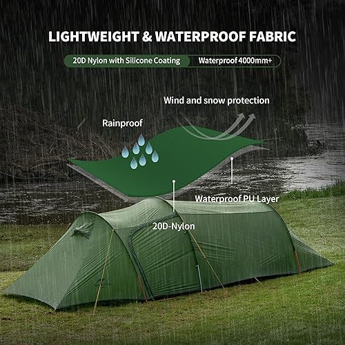 Miniatura 6 de Naturehike Opalus - Tienda de campaña para mochileros para 2-4 personas, ligera, impermeable, con huella (verde)