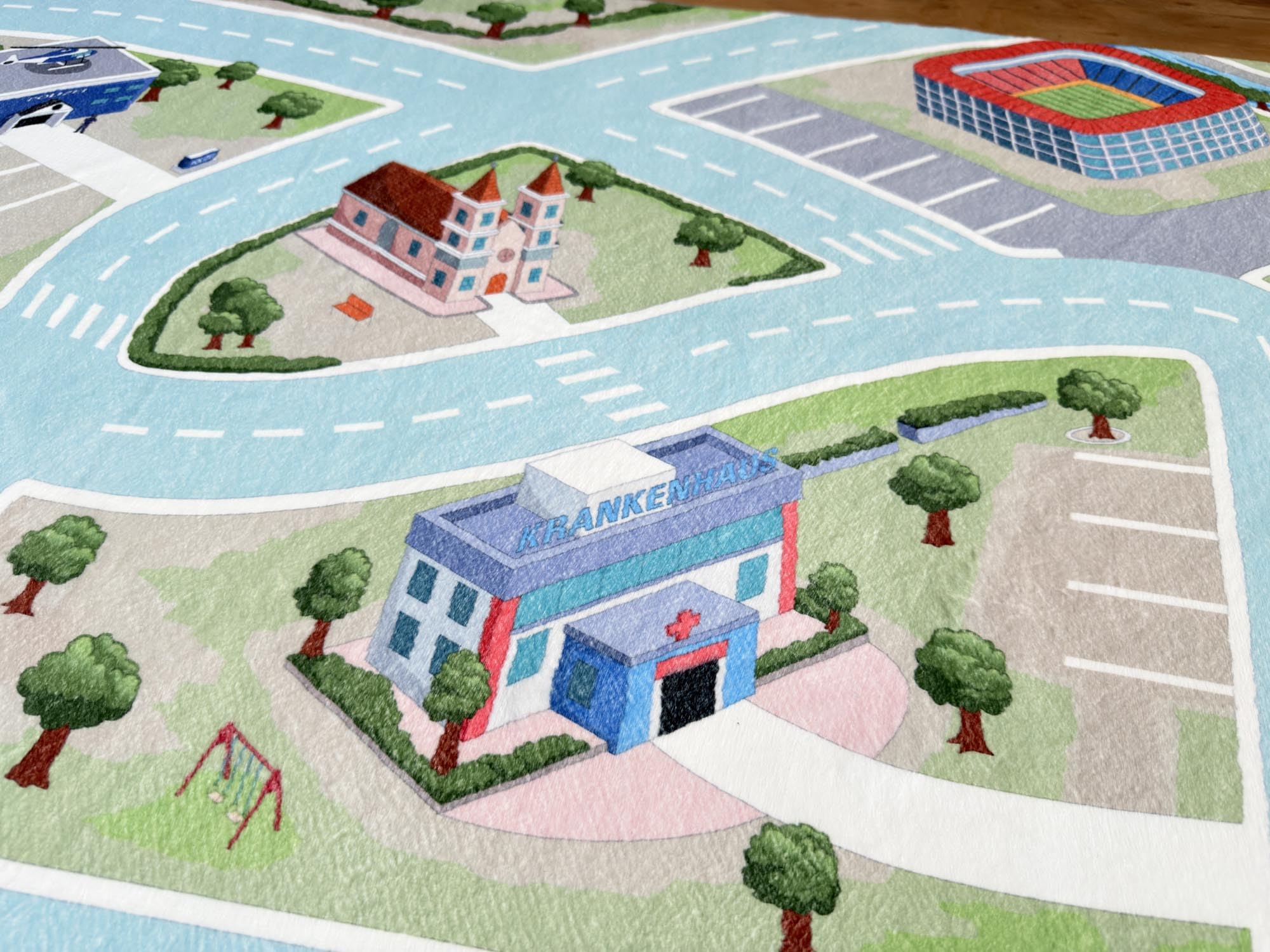 Dywan do zabawy "Small Fluffy Town" – dywan dziecięcy 160 x 120 cm, przytulne runo, antypoślizgowy spód, dywan uliczny idealny do samochodów zabawkowych i figurek