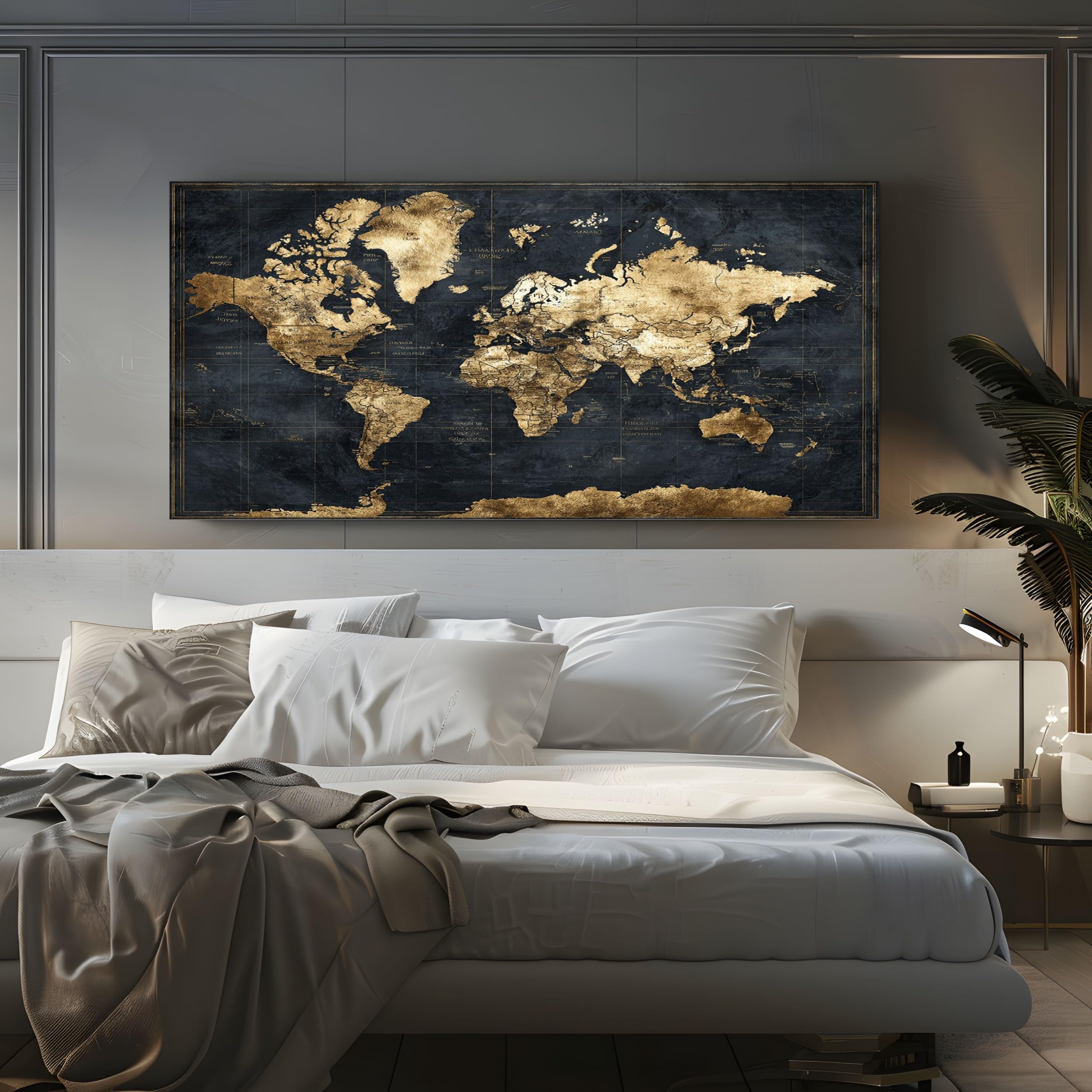 ZORYAN Mappa Del Mondo Vintage Quadri Moderni Soggiorno Su Tela 80x120cm