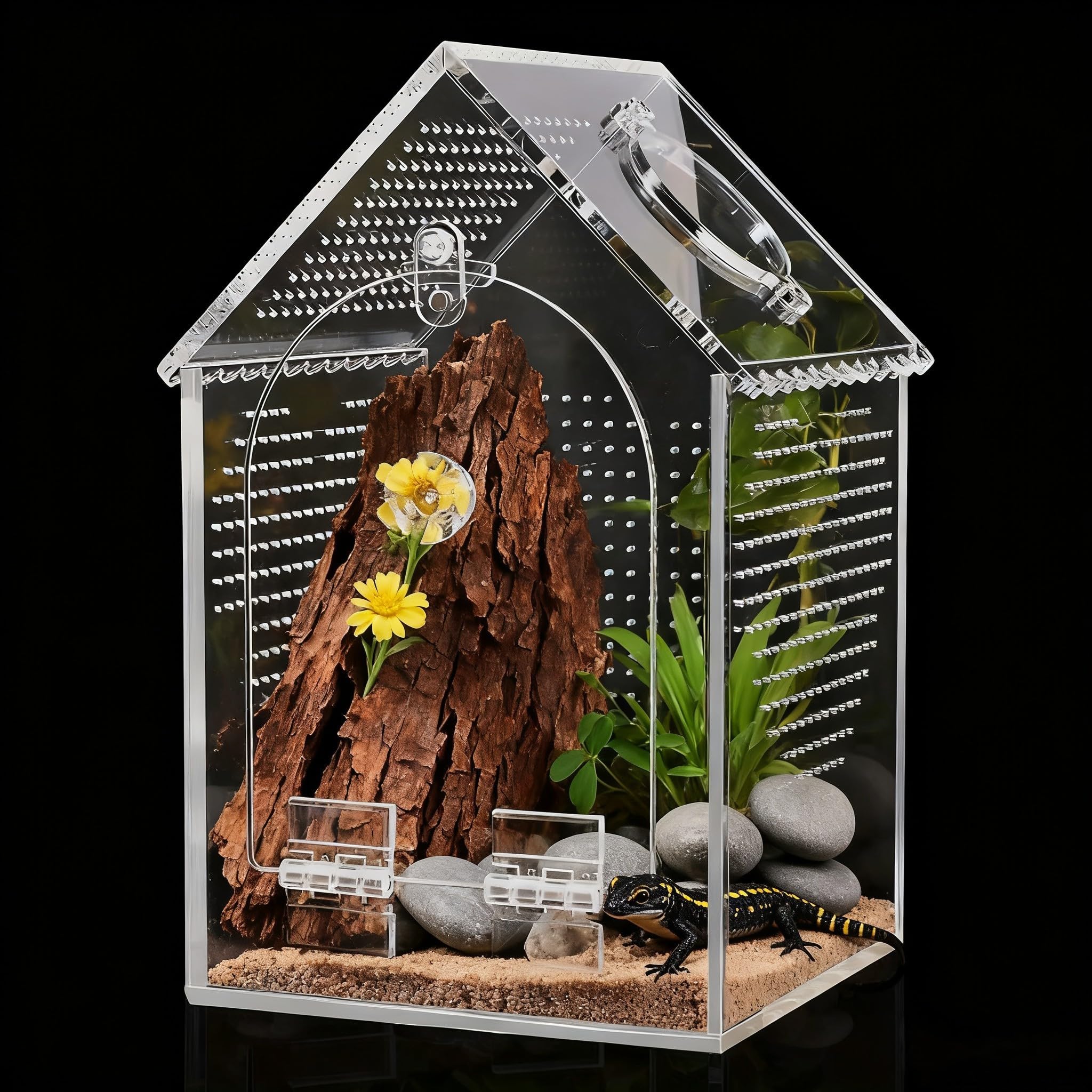 Recinzione a ragno in acrilico, 12,7 cm di lunghezza x 12,7 cm di larghezza x 20,3 cm di altezza, apertura frontale e porta di alimentazione, costruzione senza cuciture, robusto habitat acrilico