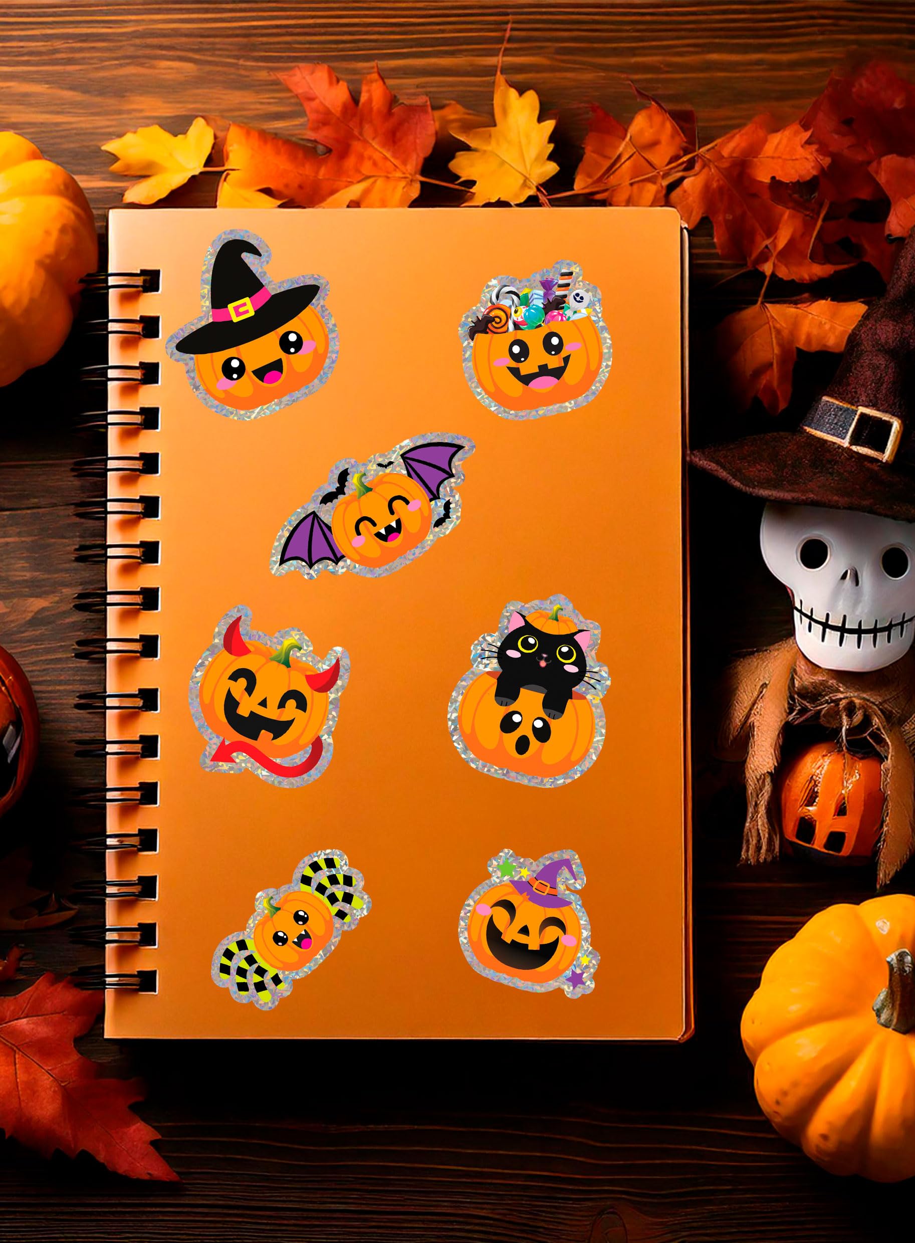 FIESTAS GUIRCA | Assorted Holographic Halloween Stickers - Party Decoration for Halloween and Themed Celebrations - Ideal for Spooky Parties and Fun Events - Multicoloured