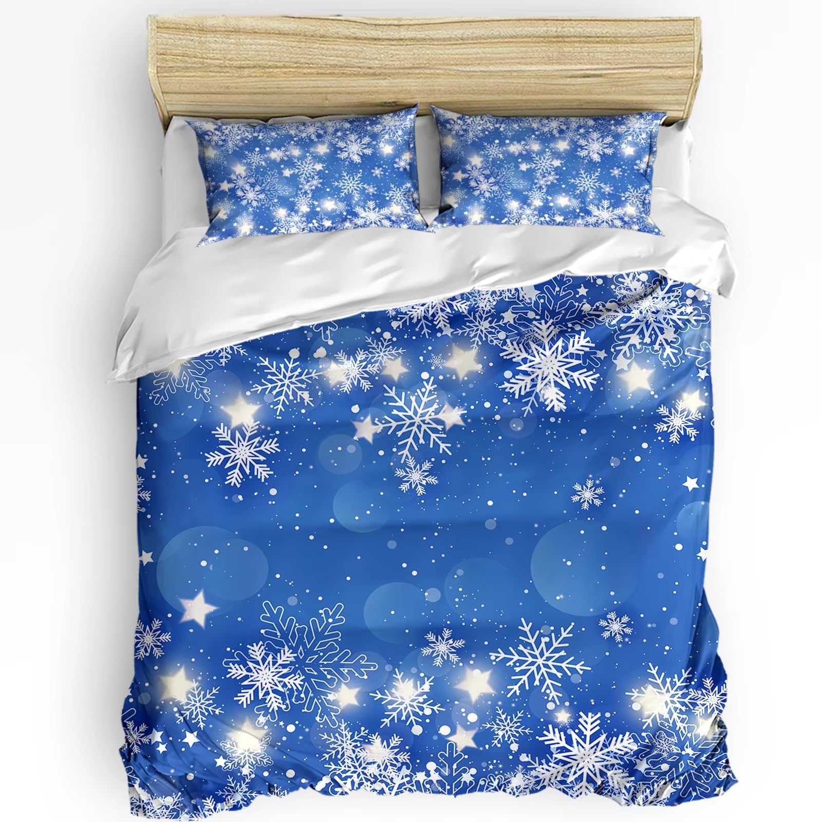Parure de lit flocon de neige bleu 180x210 housse de couette 3 pièces pour grand lit deux places
