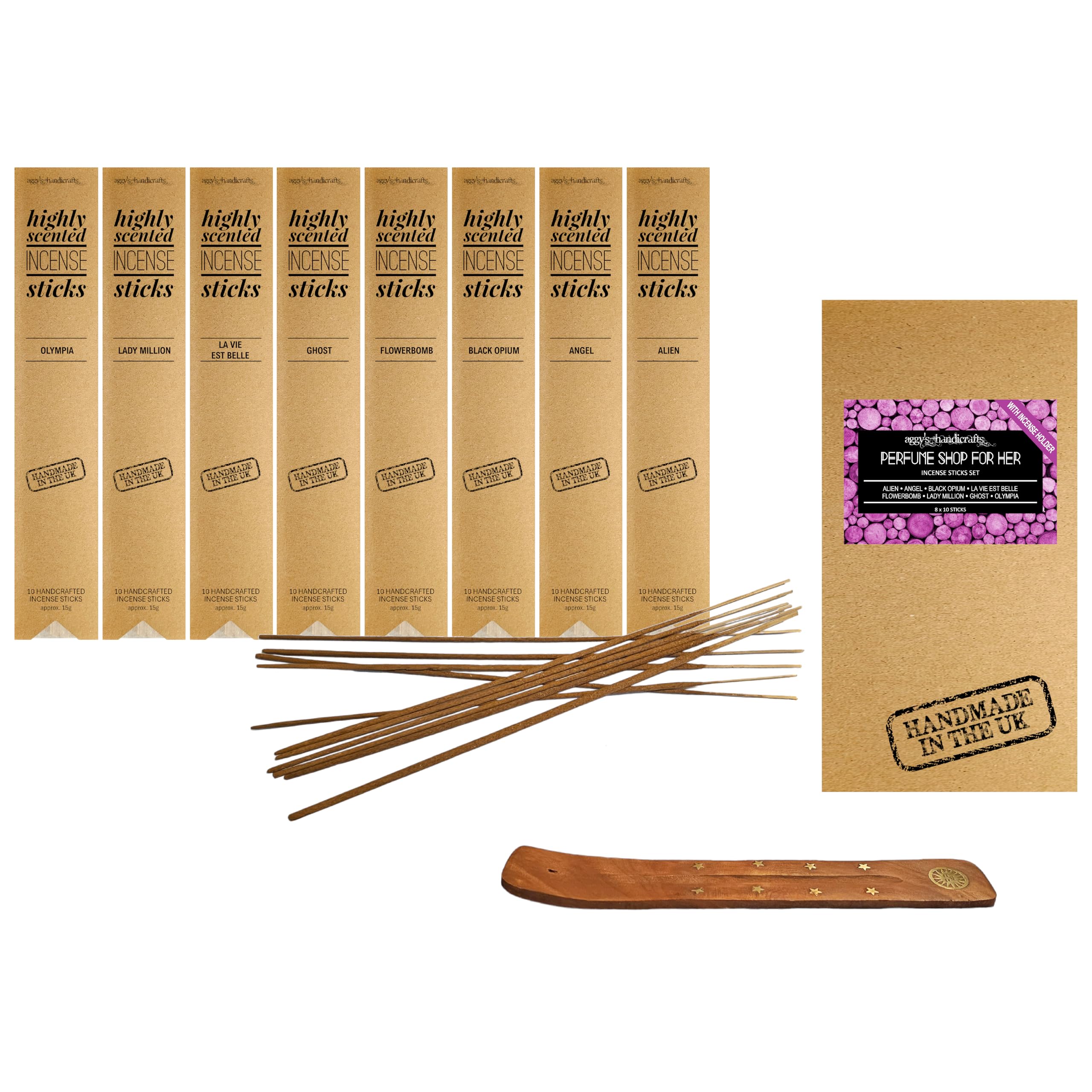 Incense Sticks Set with Incense Holder, 8 Scents (PERFUME SHOP FOR HER)