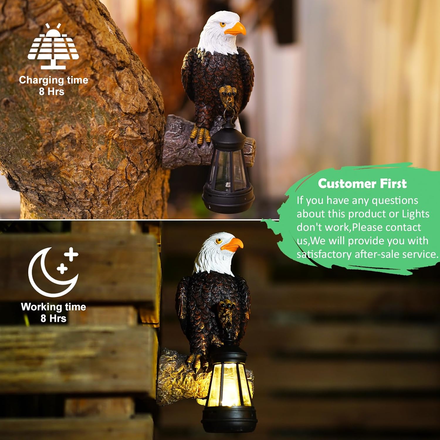 Eagle Tree Hugger with Solar Lantern - Resin Eagle Statue for Outdoor Garden Decor - Ideal Eagle Housewarming & Birthday Gifts for Grandma Mom Women
