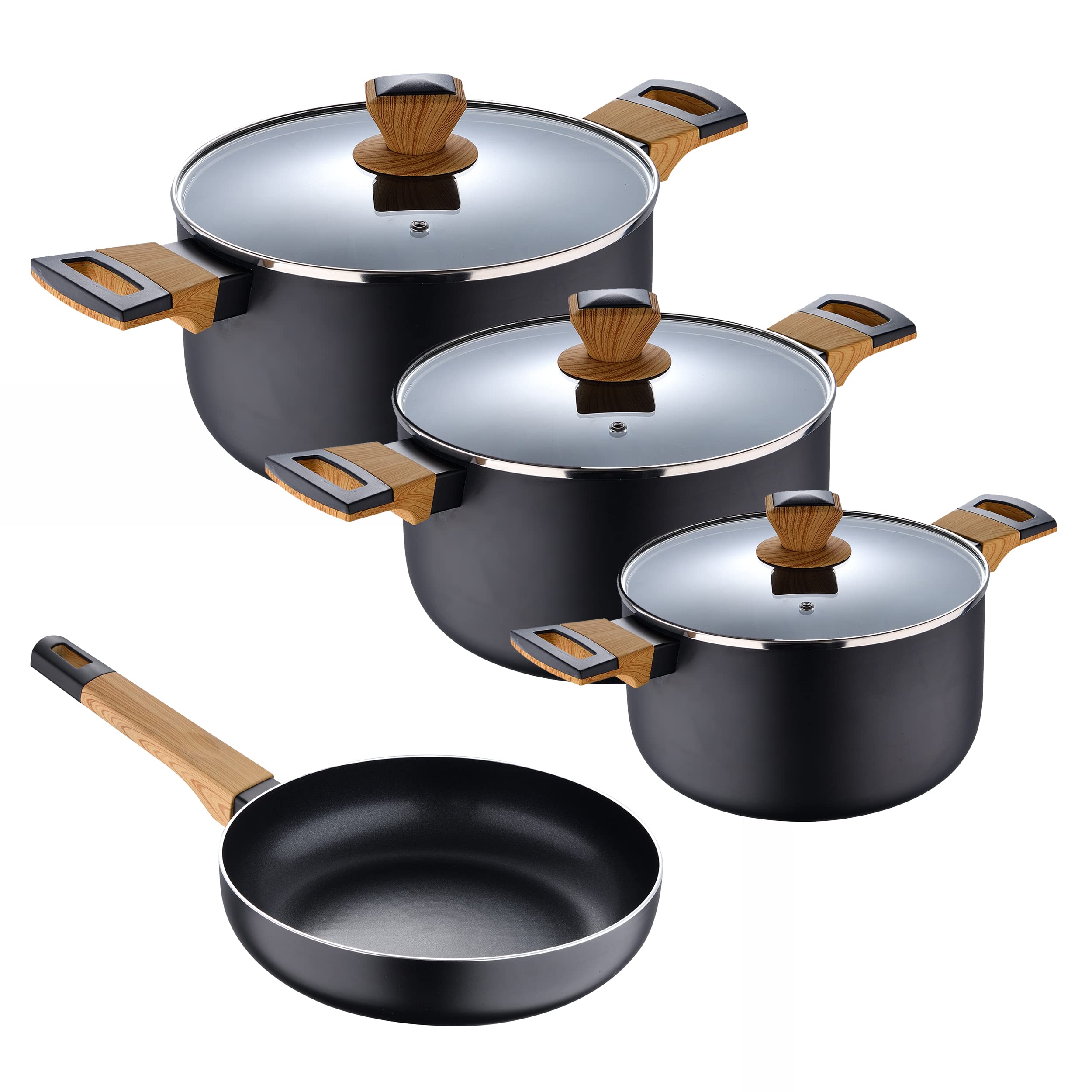 Erde Black – 7 Piece Kitchen Battery – 3 Pans + 3 Lids