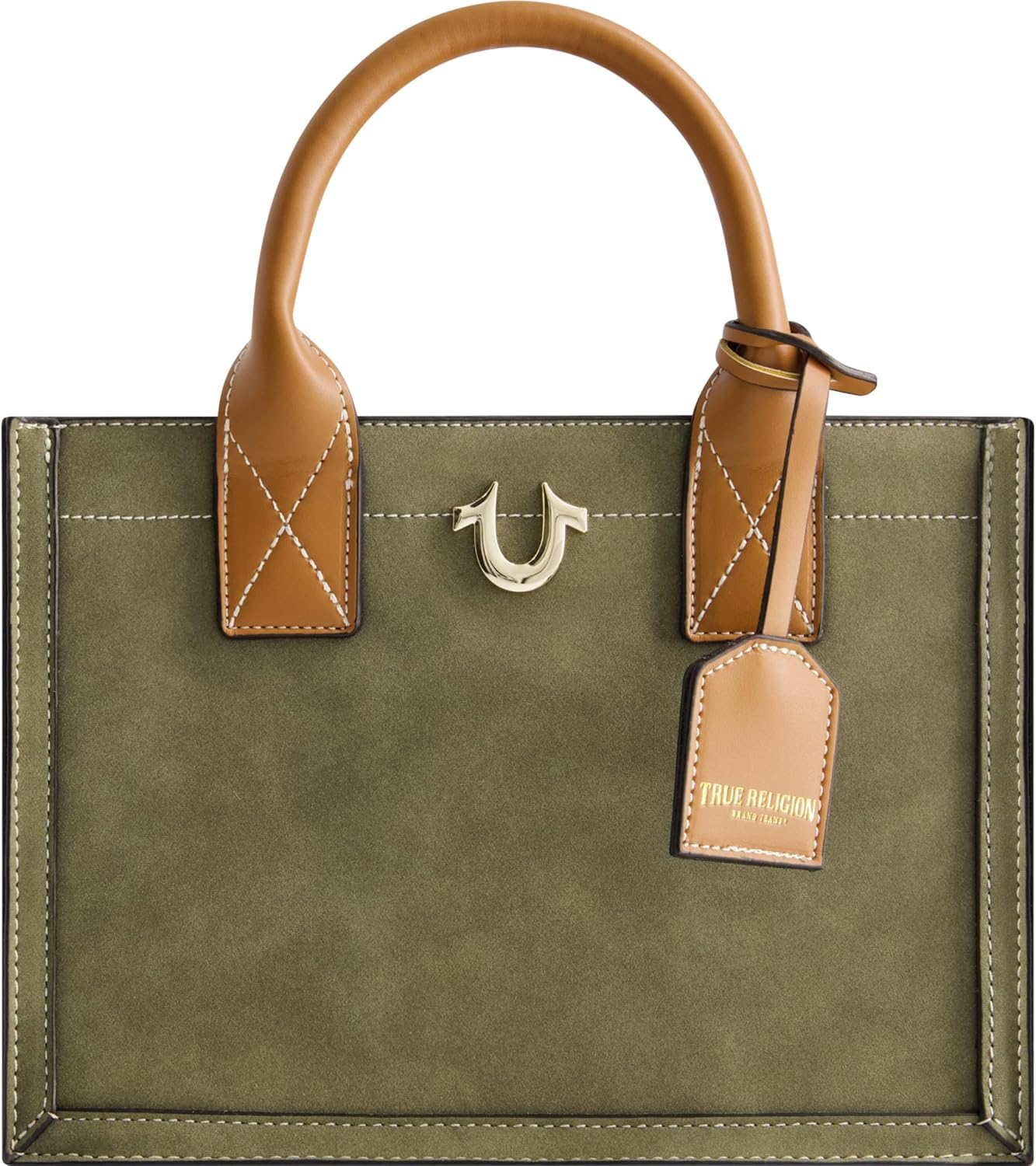 True Religion Women's Tote Bag, Faux Suede Medium Travel Purse Handbag with Adjustable Shoulder Strap and Horseshoe Logo