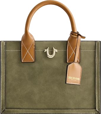 True Religion Womens Tote Bag, Faux Suede Medium Travel Purse Handbag with Adjustable Shoulder Strap and Horseshoe Logo