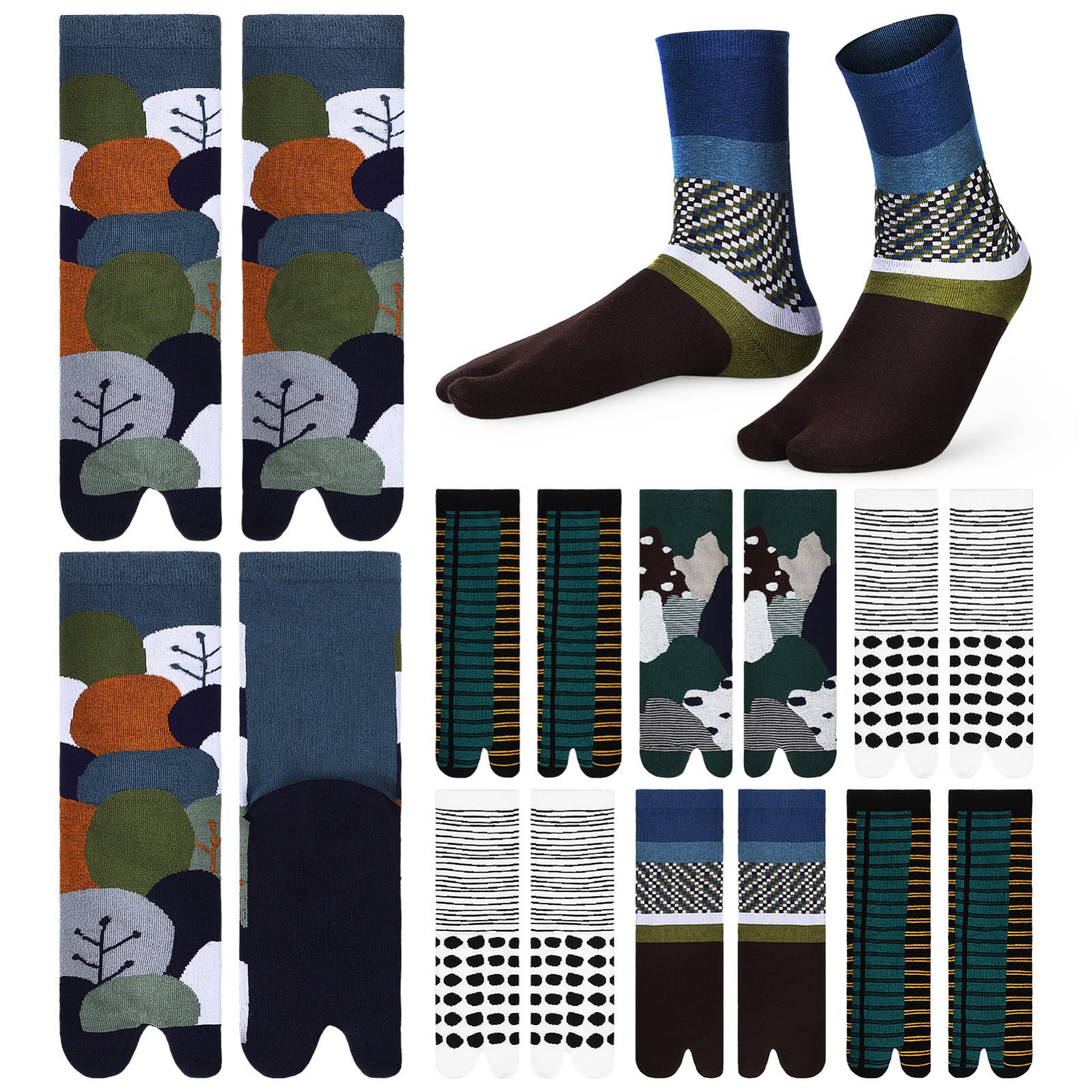 Happyyami 10 Paia Calzini Uomo Calze Tabi Calze Imbottite Per Ragazzi Calze Divise a Due Dita Scaldamuscoli Calze Corte Atletiche Calzino Tabù Calze a Punta Cotone Dita Divise Da Donna
