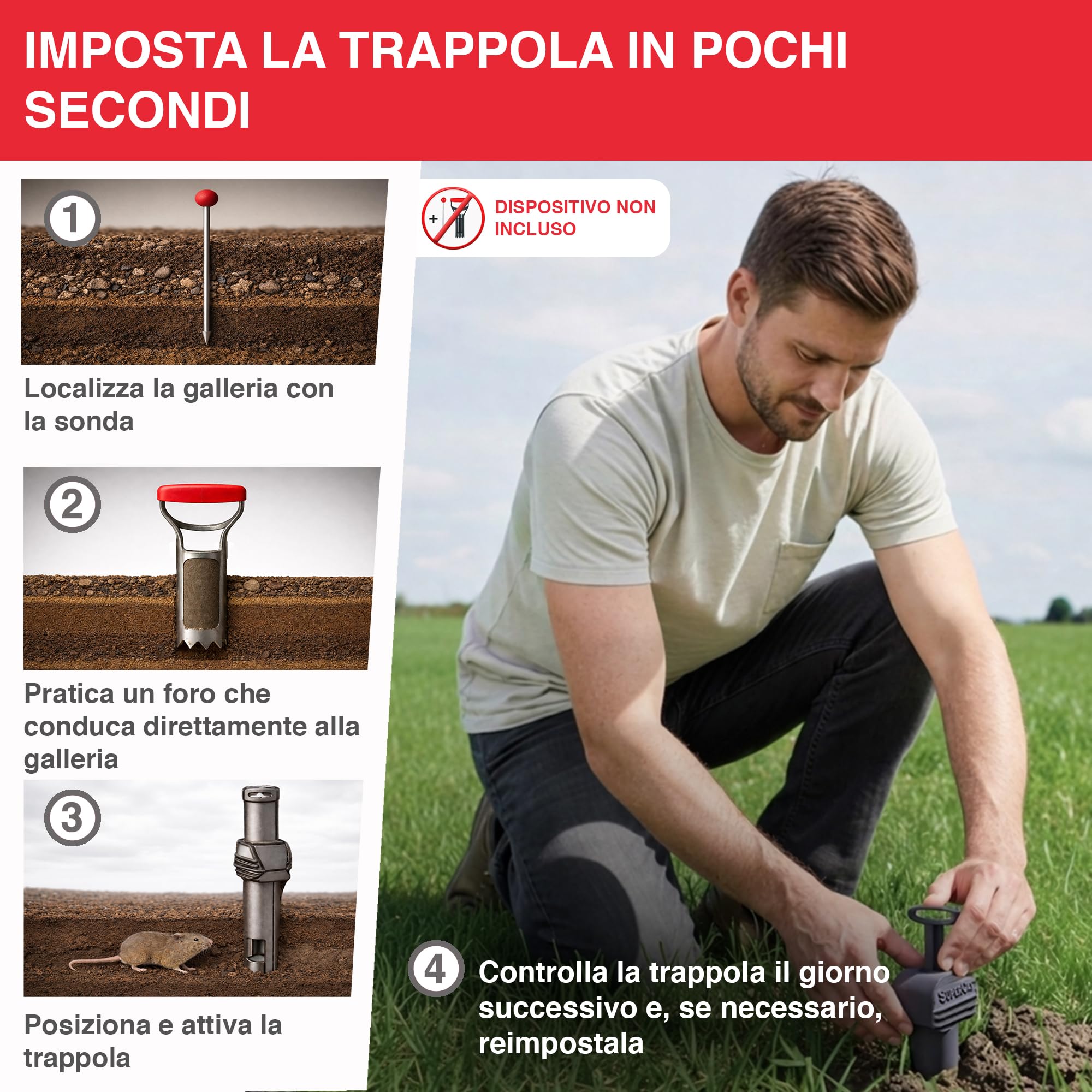 SWISSINNO Trappola Arvicola PRO SuperCat – Trappola a Scatto da Tunnel per Arvicole & Topi Campestri, Scatto Sensibile, Montaggio Facile, Cattura Roditori Riutilizzabile per Giardino – 1 Pezzo