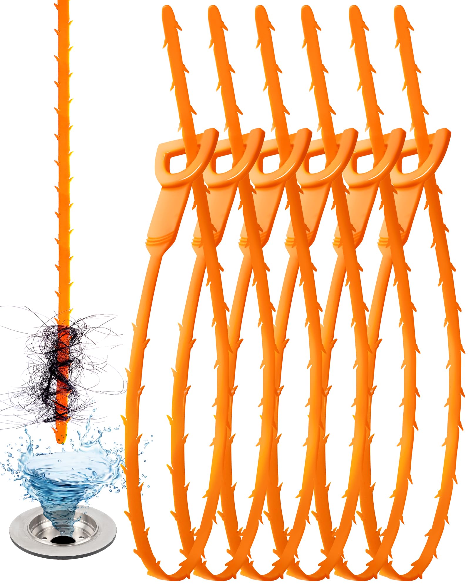 25インチ シンクスネーク排水口詰まりリムーバーツール 6個パック 排水口クリーナー 髪の詰まりリムーバーツール 排水溝リムーバー 配管工 蛇 排水クリーナースティック シンクの排水口を簡単かつ迅速に詰まらせる キッチン シャワー 浴槽