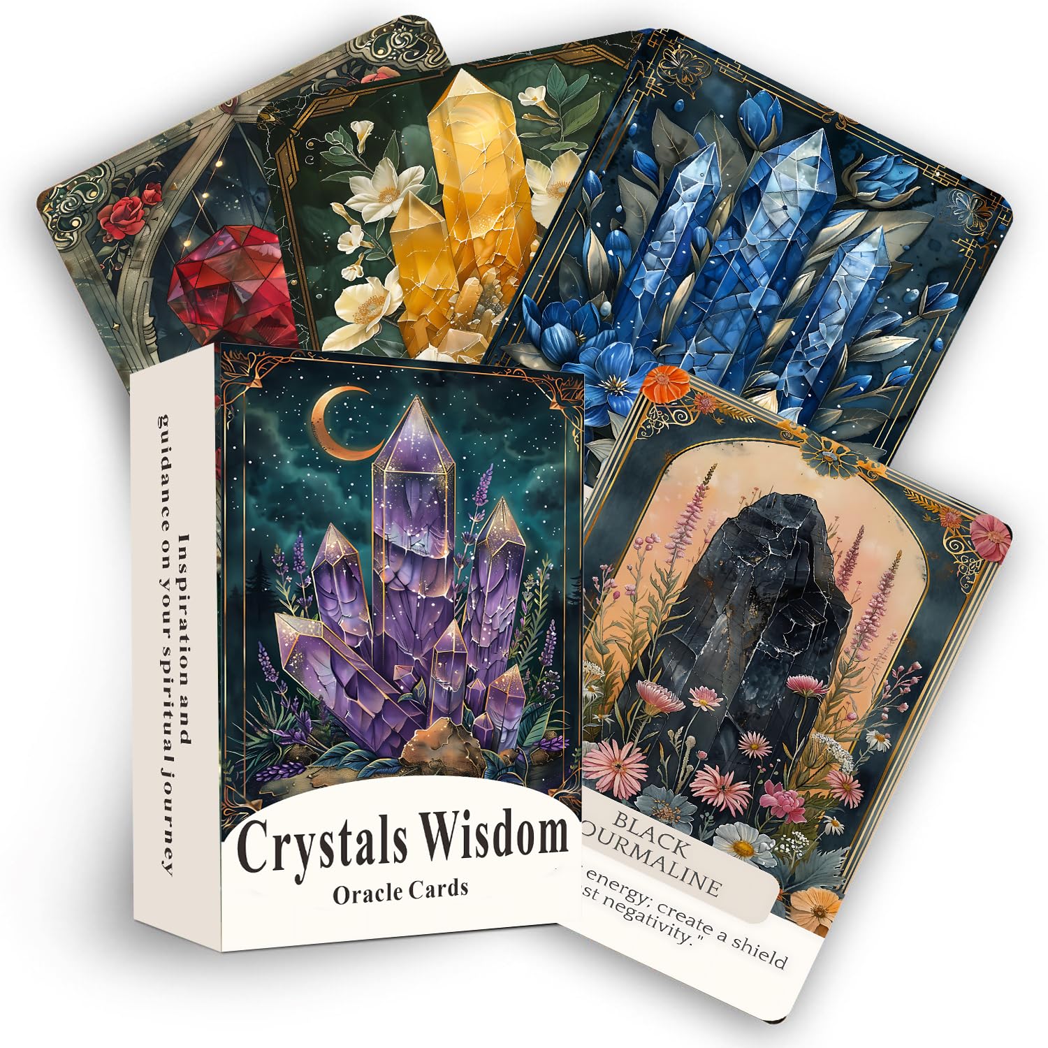 ZHQGYN Crystal Wisdom Plant Oracle Cards, Oracle Cards for Beginners, 44 Oracle Card Deck, and Witchcraft Divination Card are Designed to Inspire and Guide (3.42“ × 4.72