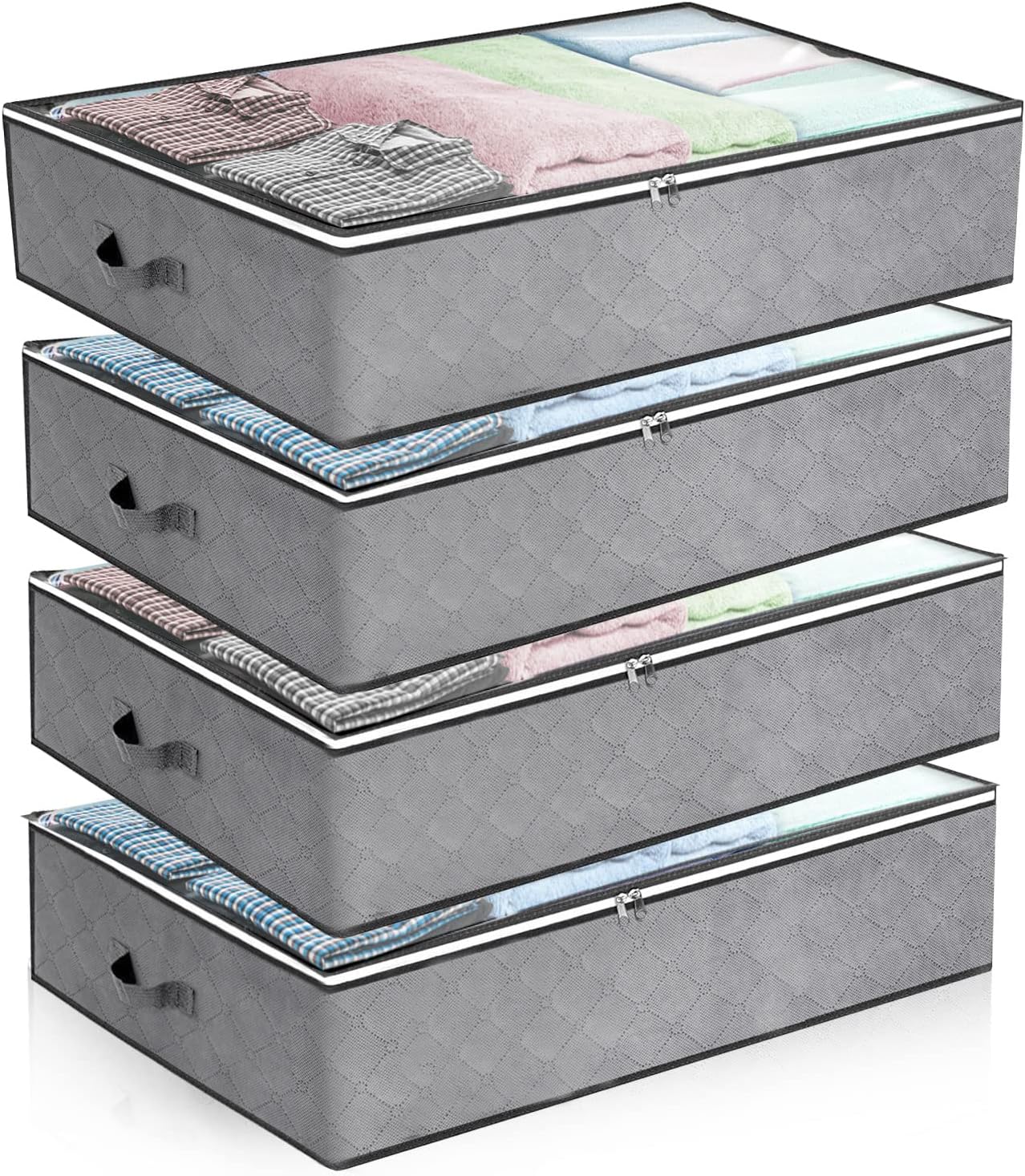 LOLYSIC 4 PCS Underbed Storage Bags with Zip, 90L Large Underbed